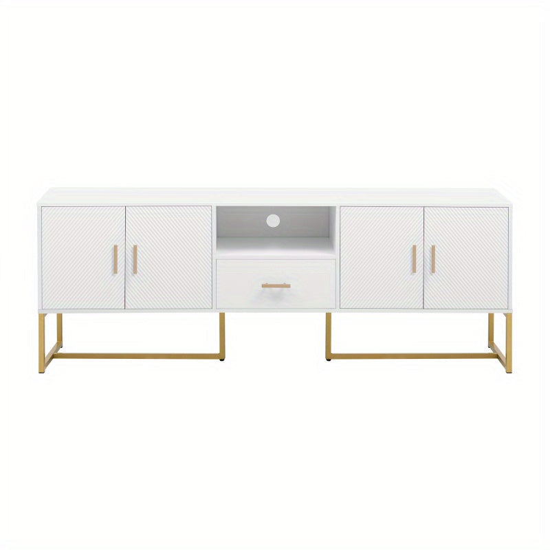 Modern TV Stand for TVs Under 70 Inches, with 1 Drawer, 2 Cabinets and Metal Legs