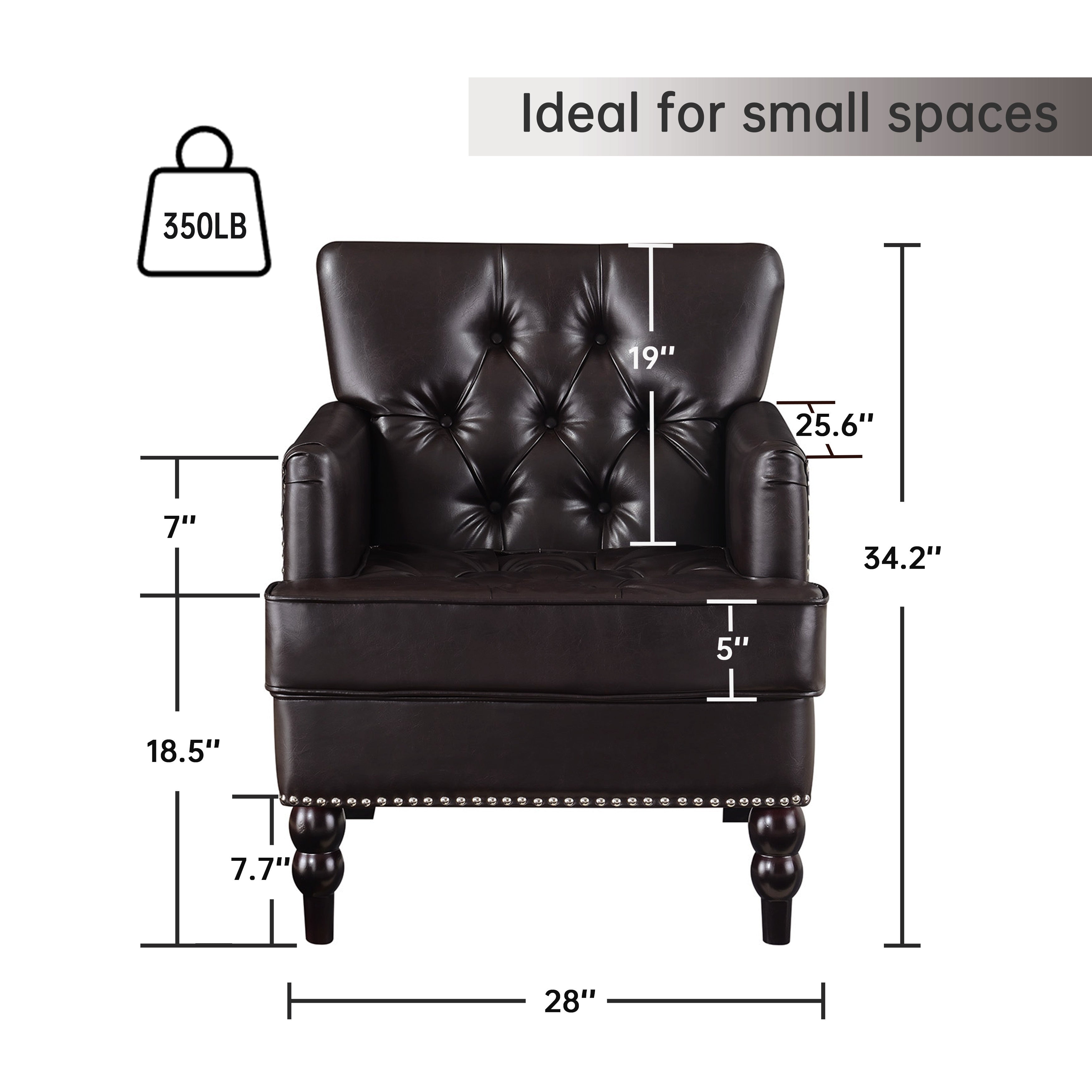 Leather Tufted Club Chair, Upolstered Accent Chair Wood Leg For Livingroom, Brown