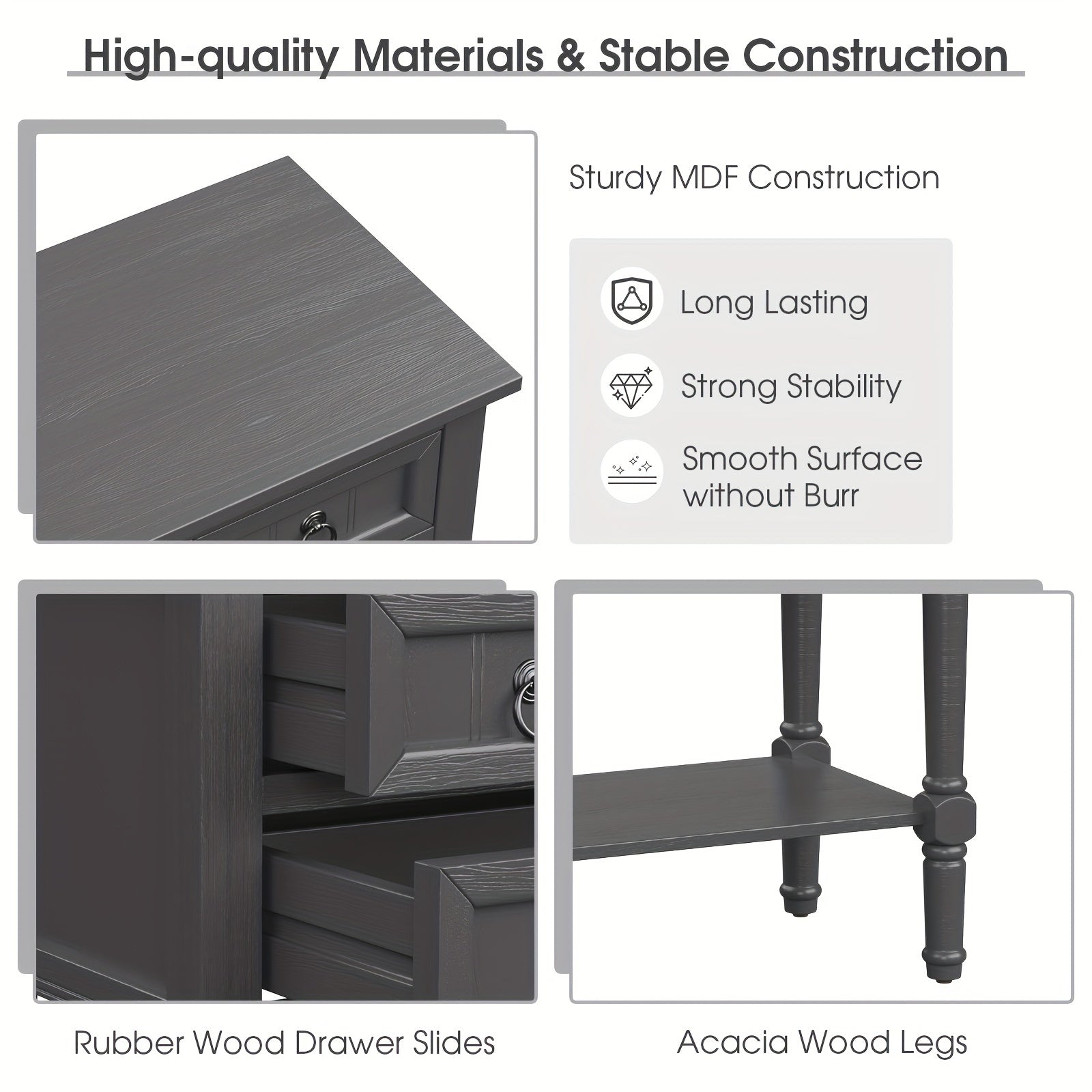 1pc Modern Wood Console Entryway Table With 3 Drawers And Open Shelf, Dark Grey, 31" H X 24" W, For Hallway And Living Room Storage, Home Decor