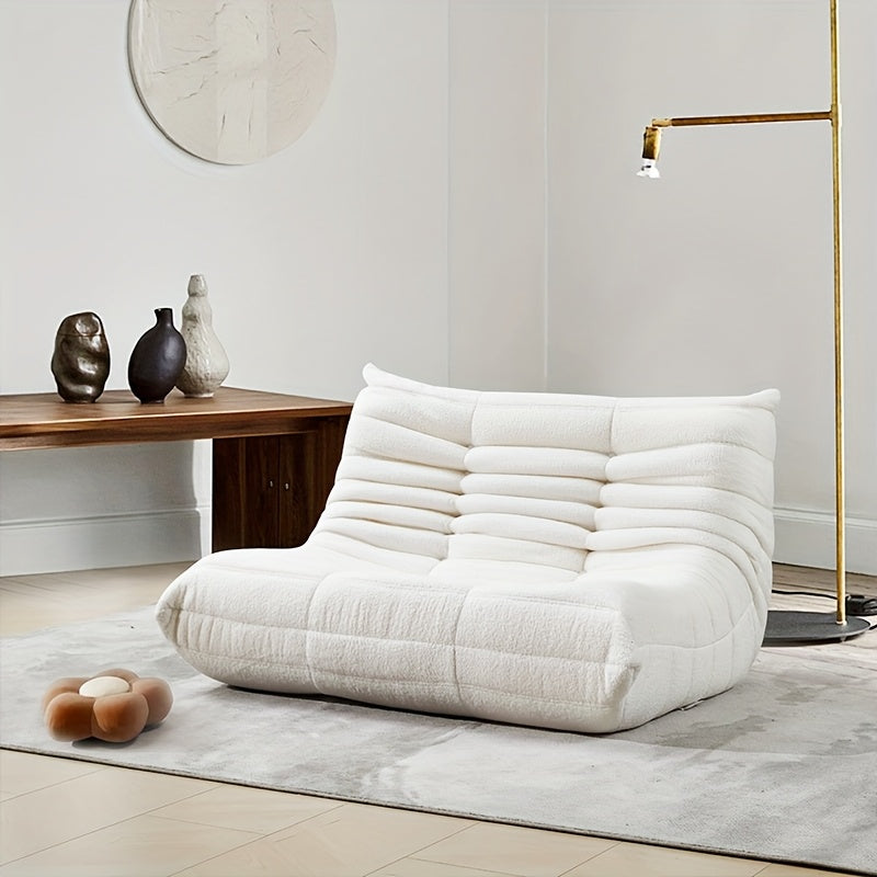 Luxurious Double Bean Bag Chair - Cozy Lambskin-Inspired, Two-Person Sofa Bed in Modern White - Plush Polyester/Memory Foam for Ultimate Comfort - Versatile for Living Room & Multiple Occasions