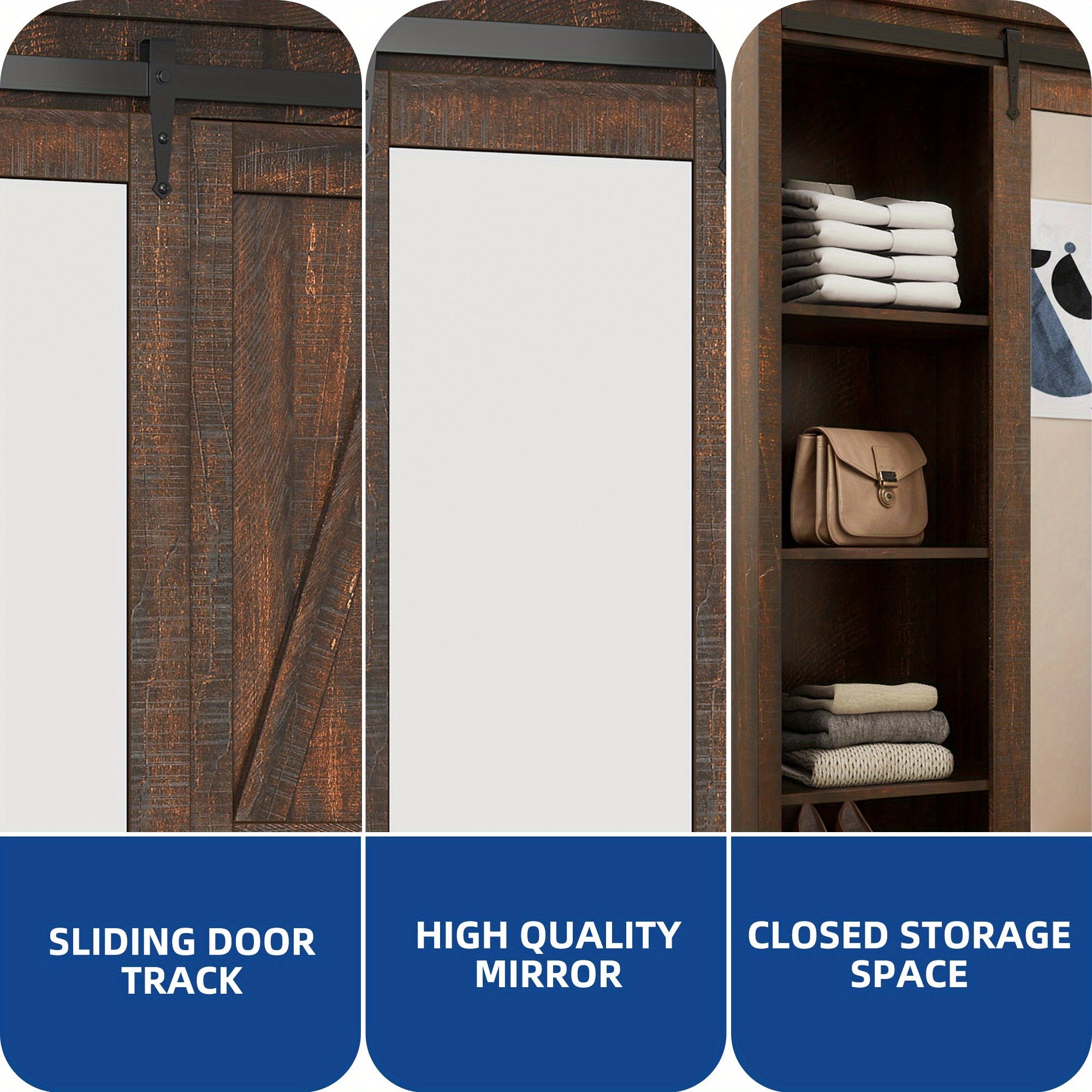 Storage Cabinet Farmhouse Bathroom Storage Cabinet with Full Length Mirror Thanksgiving Christmas Halloween Day Gift
