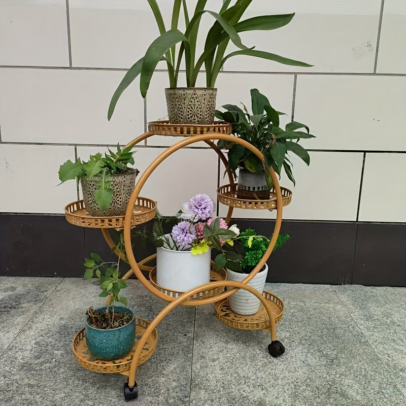 Round Plate Popular Multi-layer European Style Living Room Flower Stand, Balcony Floor-to-Ceiling Pothos Flower Stand, Multi-layer Mobile Indoor Flower Pot Stand