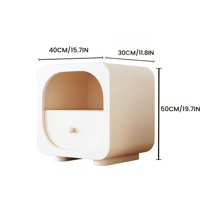 Modern White Bedside Table - Cream Nordic Style, Freestanding Mini Storage Cabinet for Bedroom Organization (Easy Assembly)