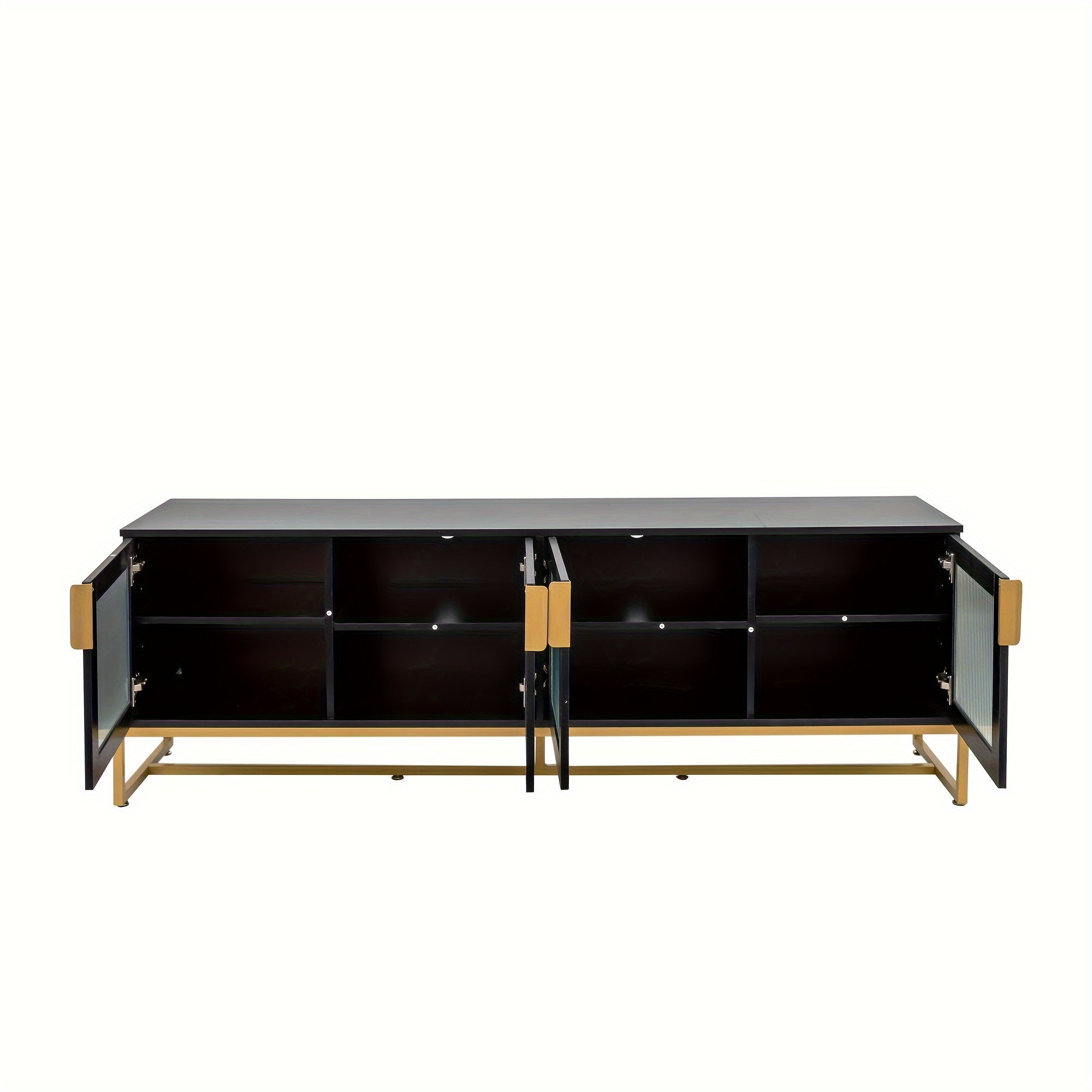 Black 70.87 inch TV cabinet. Entertainment center with shelves, wooden TV media console with sturdy metal legs, for living room