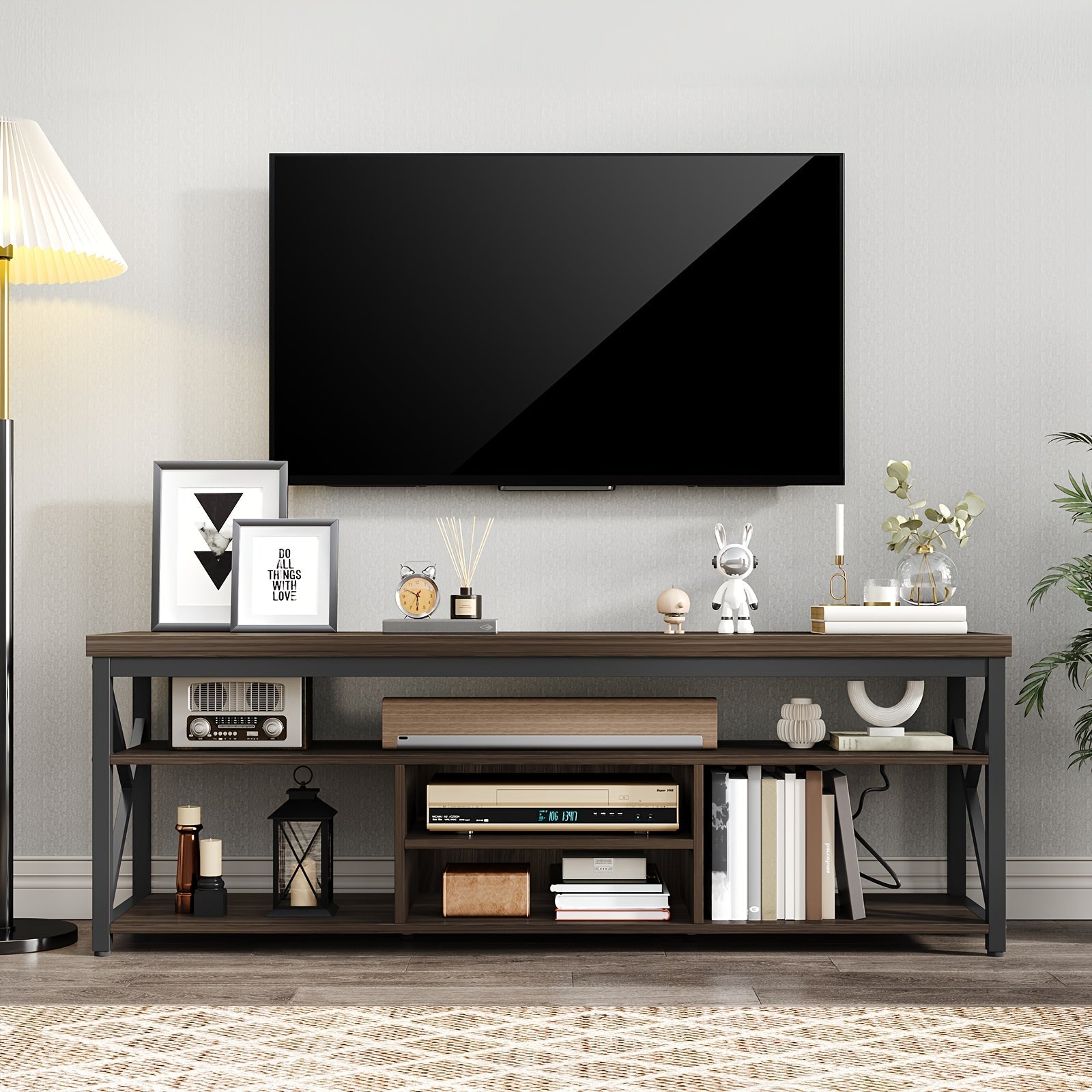 TV Stand for TVs Up to 70 Inch Sofa Table Industrial Wood Entertainment Center with 3 Tier Wood Storage Shelf TV Media