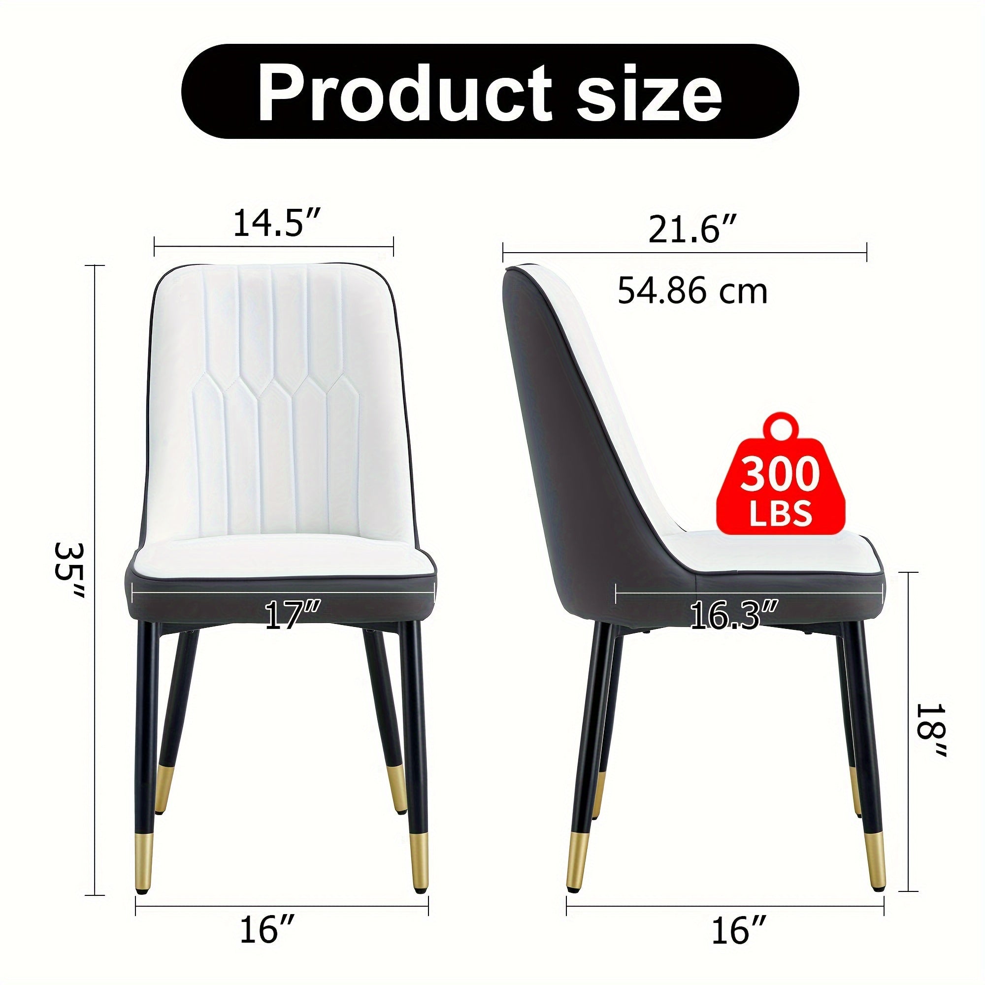 2pcs Set Modern Faux Leather Dining Chairs, PU Upholstered with Black Golden Metal Legs, Ergonomic Design for Home and Restaurant Use, White & Gray - Lovely Style, Christmas Gift, Christmas Decor, Kitchen Chair