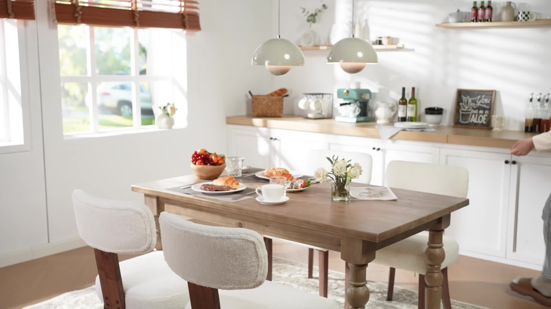 Modern Linen Dining Kitchen Chairs with Upholstered Curved Backrest & Seat, Chairs for Dining Table, Hardwood Frame