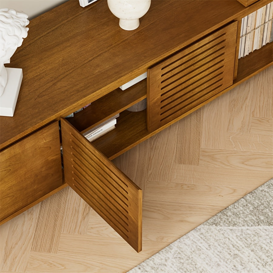 Mid-Century Modern Extendable TV Stand Wood-Based Panel & Hardwood Entertainment Center Farmhouse Media Console