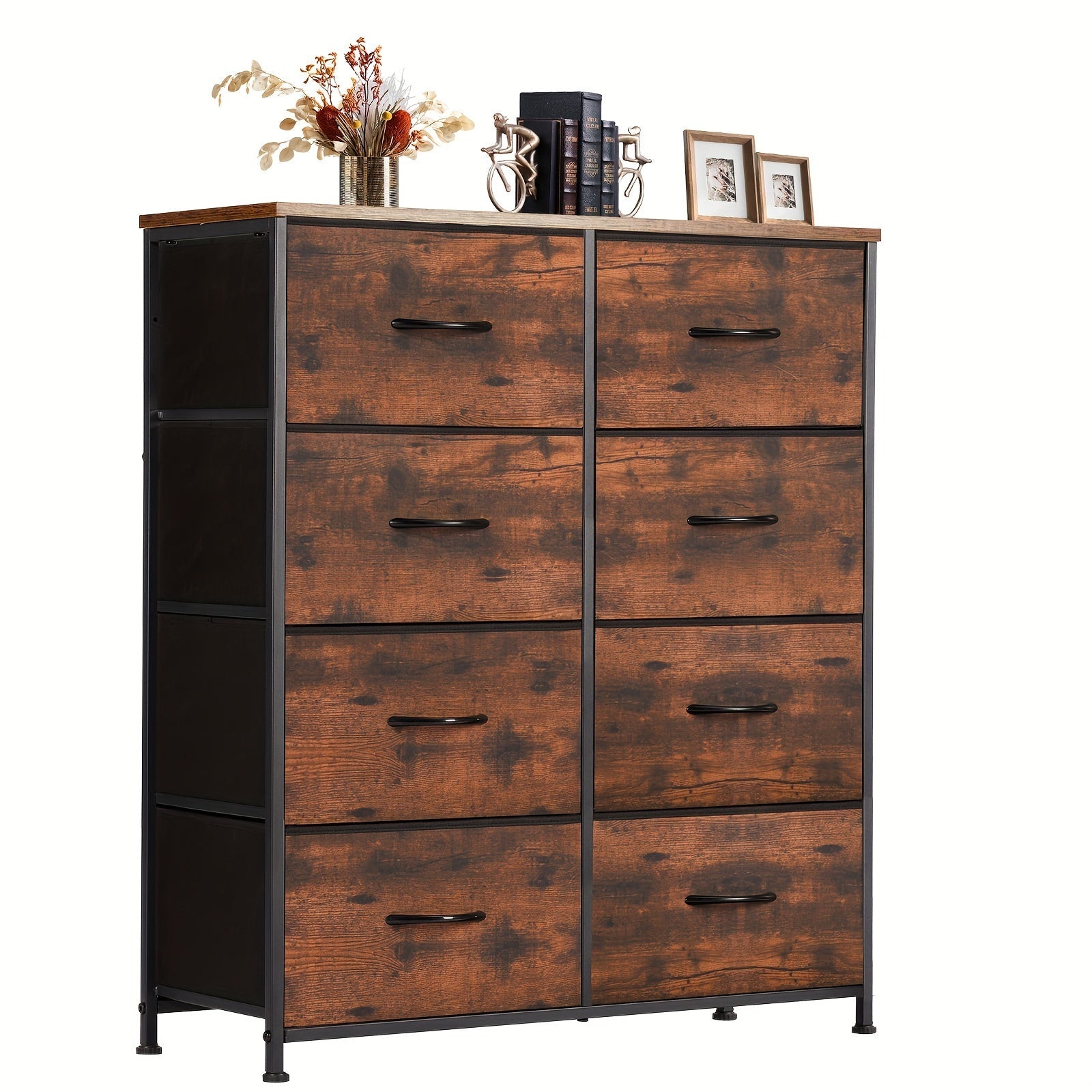 1pc Dresser For Bedroom With 8 Fabric Drawers, Tall Storage Cabinet, Organizer Sideboards Cabinet For Clothing Closet, Room Furniture, With Steel Frame, Wood Top, Lightweight Quick Assemble Cabinet