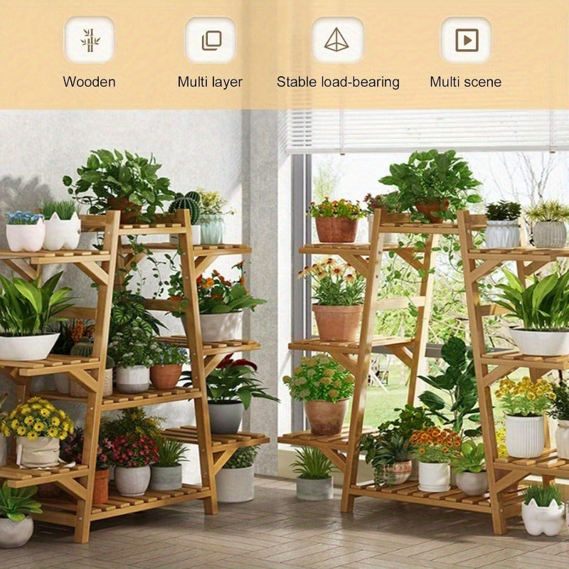 Elegant 9-Tier Wooden Plant Stand - Versatile Indoor/Outdoor Flower Pot Holder & Display Shelf for Patio, Balcony, and Garden