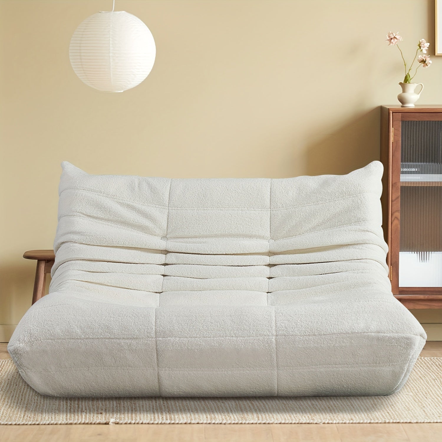 Luxurious Double Bean Bag Chair - Cozy Lambskin-Inspired, Two-Person Sofa Bed in Modern White - Plush Polyester/Memory Foam for Ultimate Comfort - Versatile for Living Room & Multiple Occasions