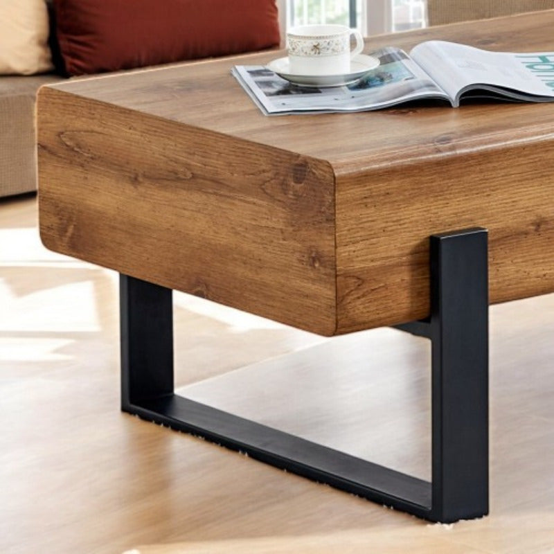 1pc Rustic Solid Wood Coffee Table with Metal Legs - Casual Style, Freestanding, Hard & Soft Wood Construction, Under 3.2 Cubic Feet Storage, Less Than 27 Inch Height