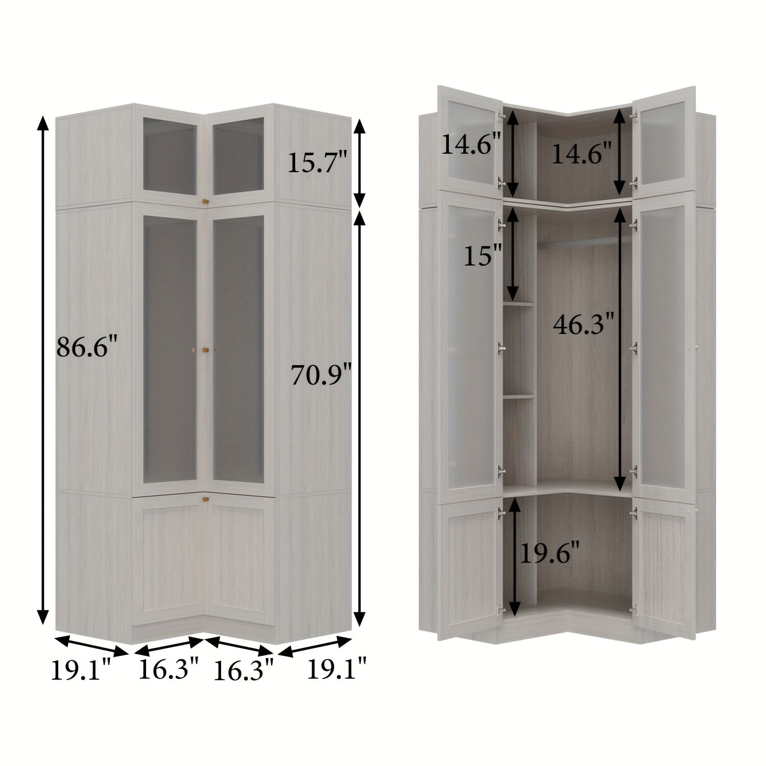 Elegant Light Gray Wardrobe Modular Closet Configuration Armoire