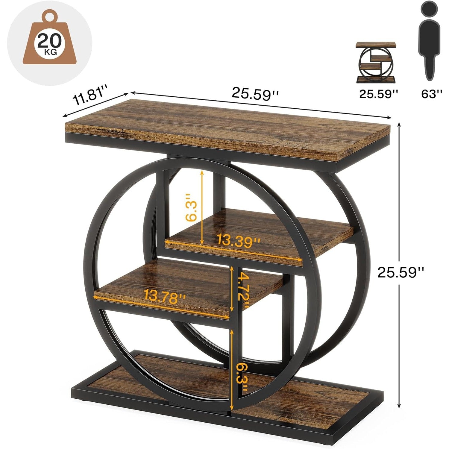 End Table for Living Room, 4-Tier Narrow Side Table with Storage Shelves, Modern Bedside Table for Bedroom, Wood Small Sofa Side Table with Geometric Metal Frame (1 PC)