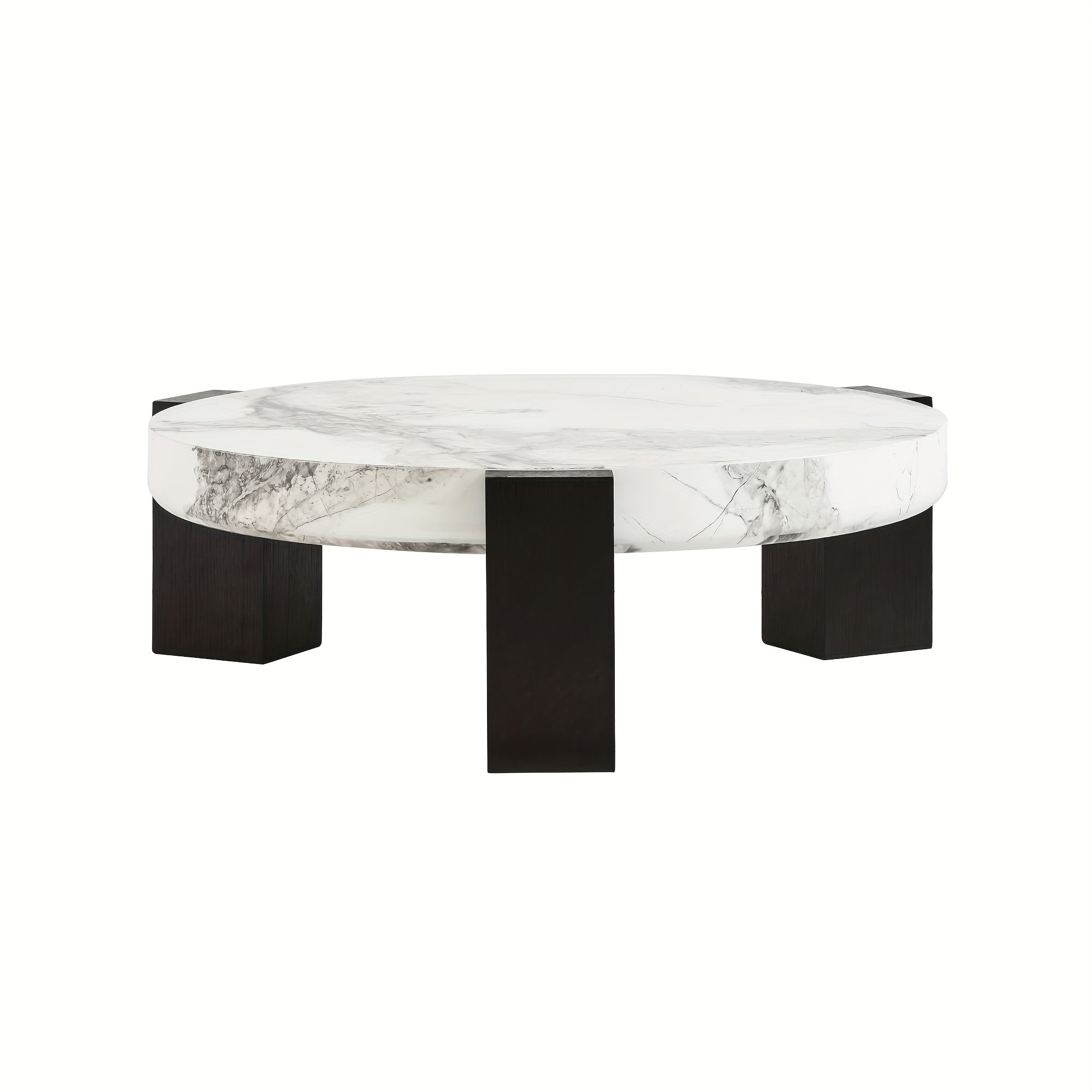 Elegant Modern Coffee Table Set with Faux Marble Top - Includes Large Round Center Table & Glass-Top Side Table, Perfect for Living Room or Office Decor