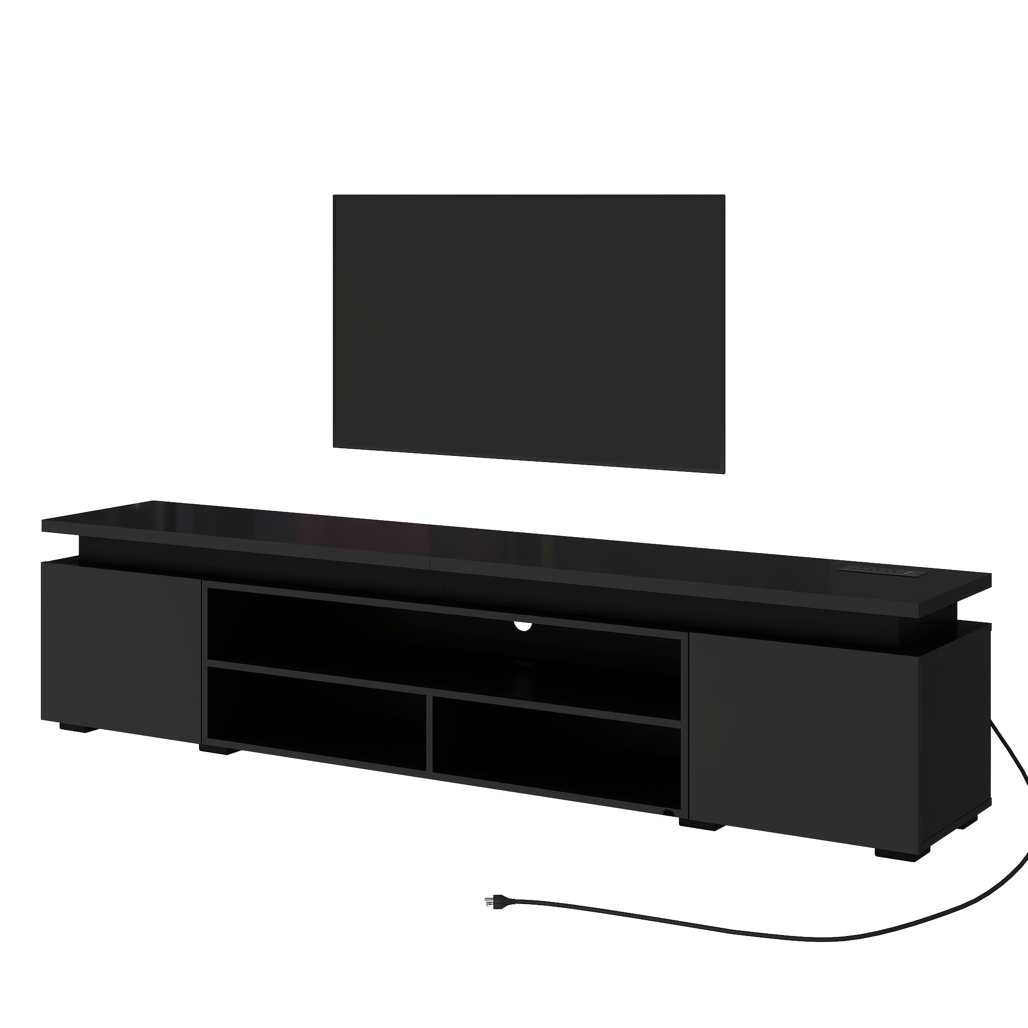 LED TV Stand For Up To 95" TVs, Modern Gaming TV Stand With Power Outlet, 83" High Gloss Large Entertainment Center Console Table Gaming Soundbar Shelf For Living Room