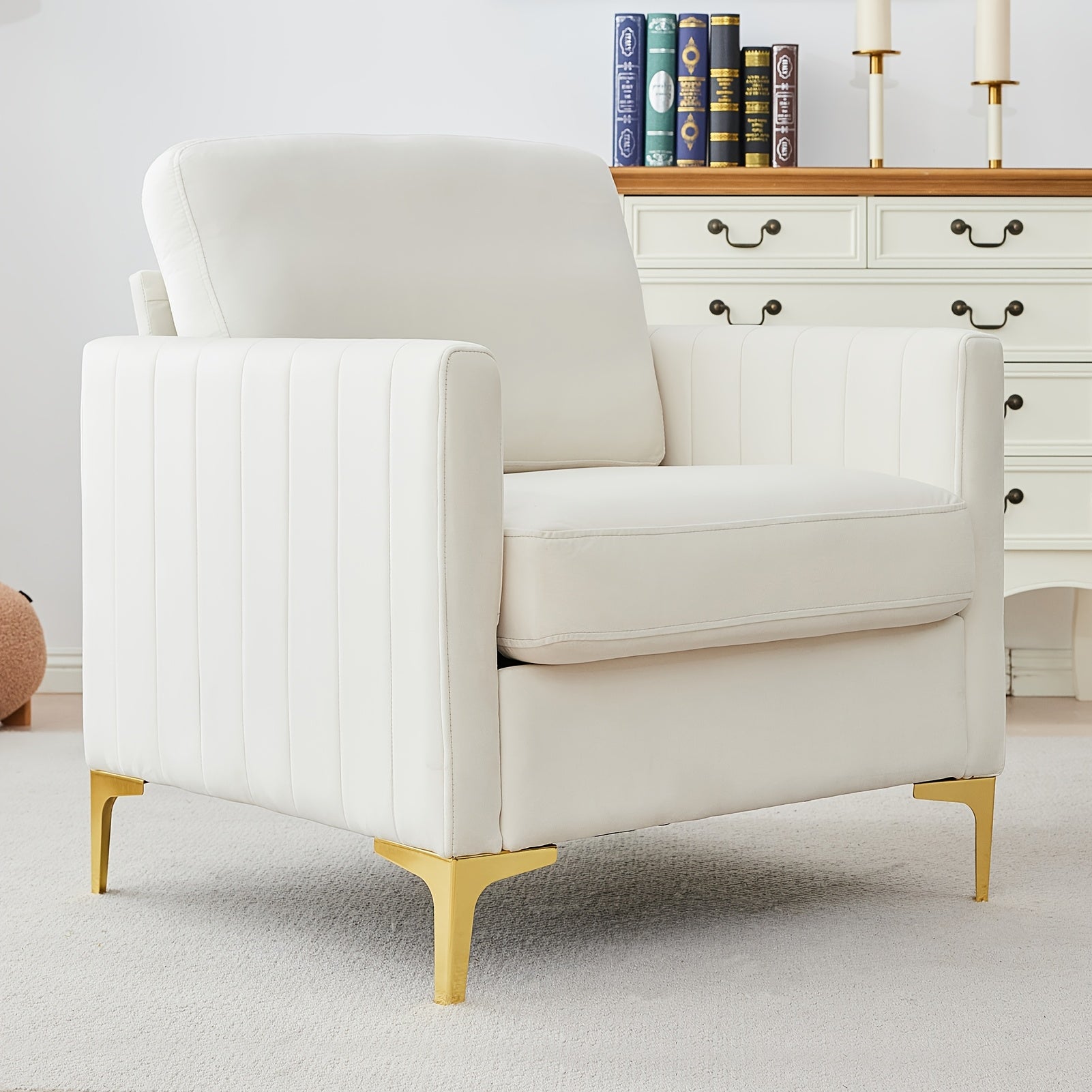 Velvet Accent Chair, Upholstered Modern Single Sofa Side Chair, Living Room Armchair With Golden Metal Legs For Bedroom Living Reading Room Office