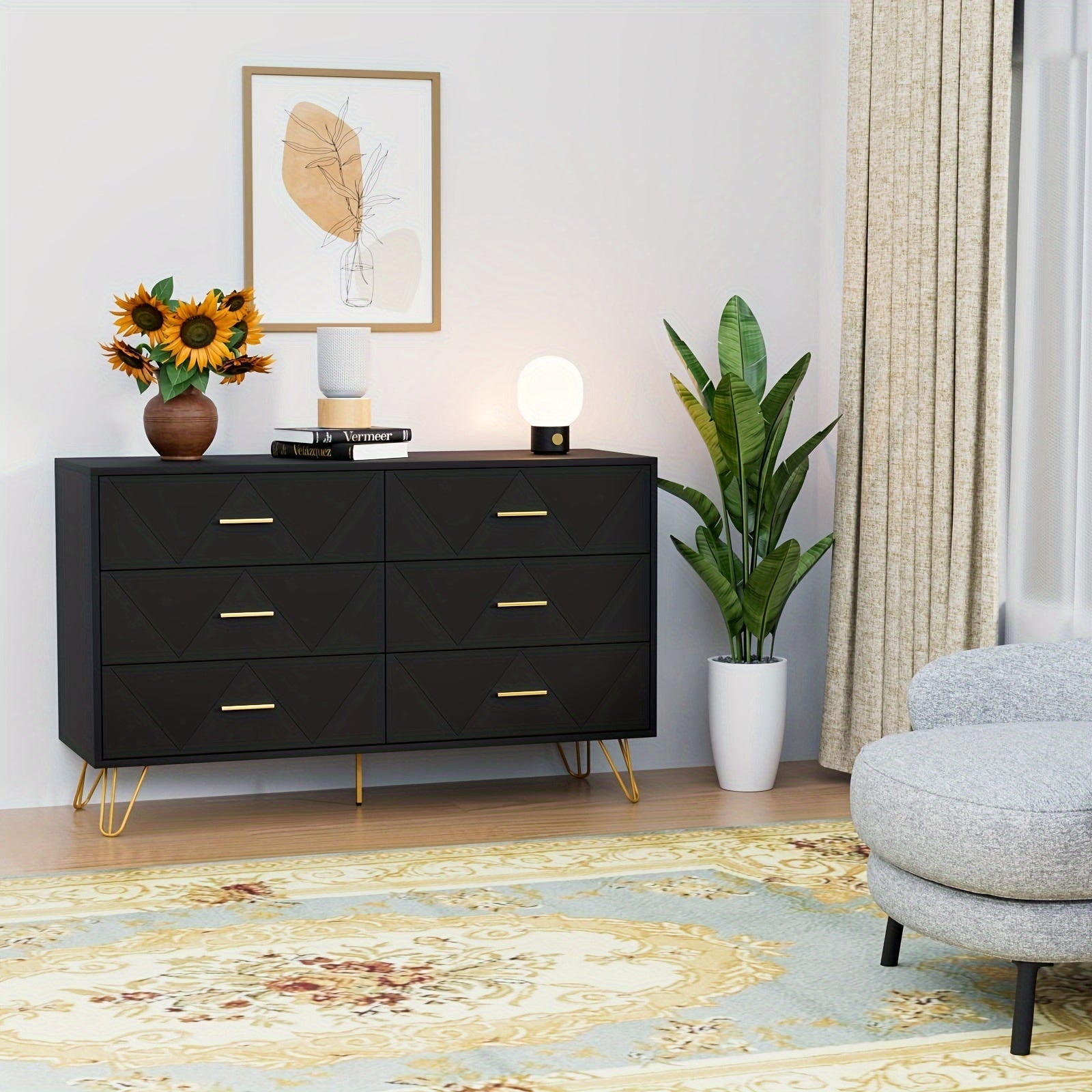 Dresser for Bedroom Modern Dresser for Bedroom 6 Drawer Double Dresser with Wide Drawers and Metal Handles Wood