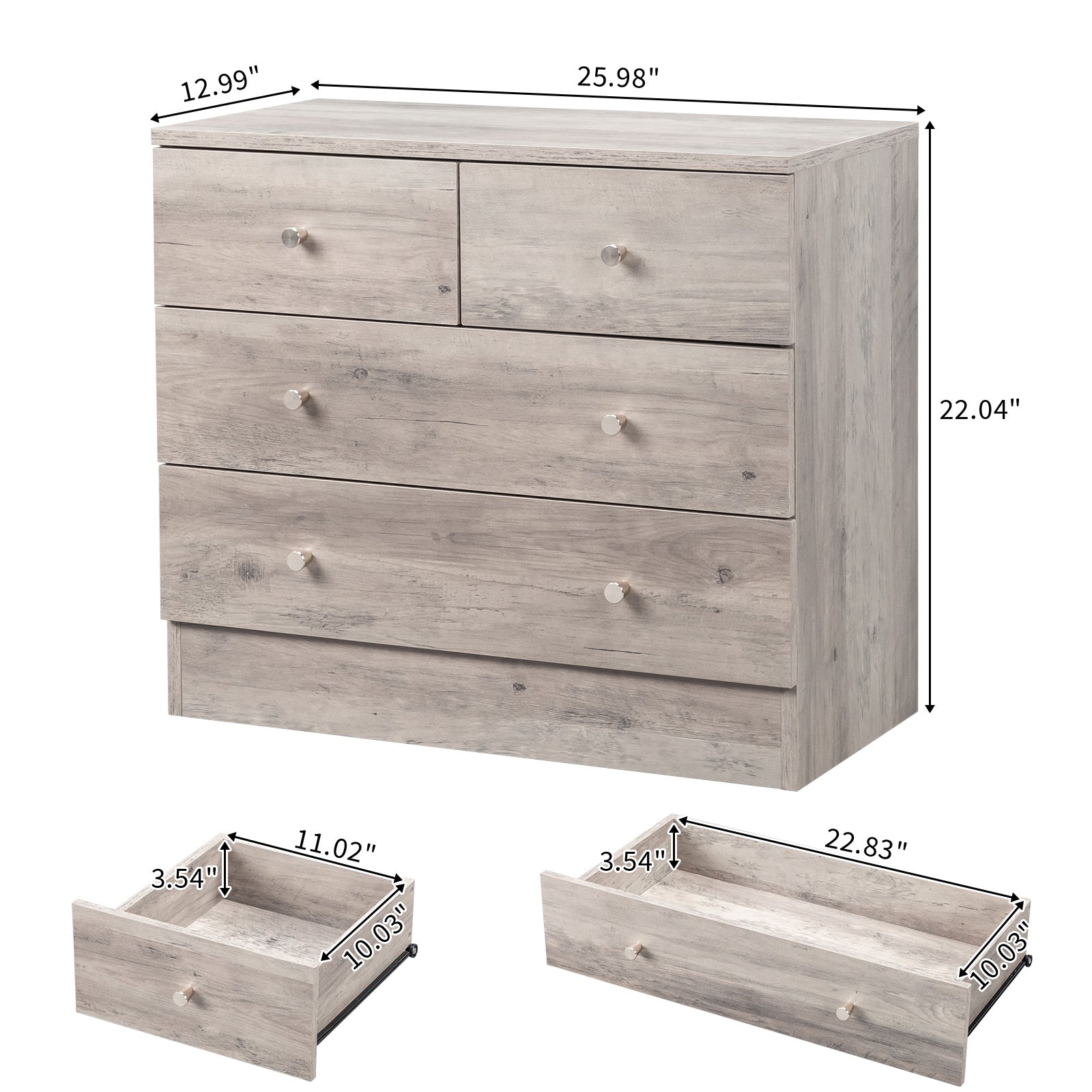 4/ 5/ 6 Drawer Dresser Dresser Chest of Drawers for Bedroom Wood Dresser with 2 Different-Sized Drawers Rustic Grey