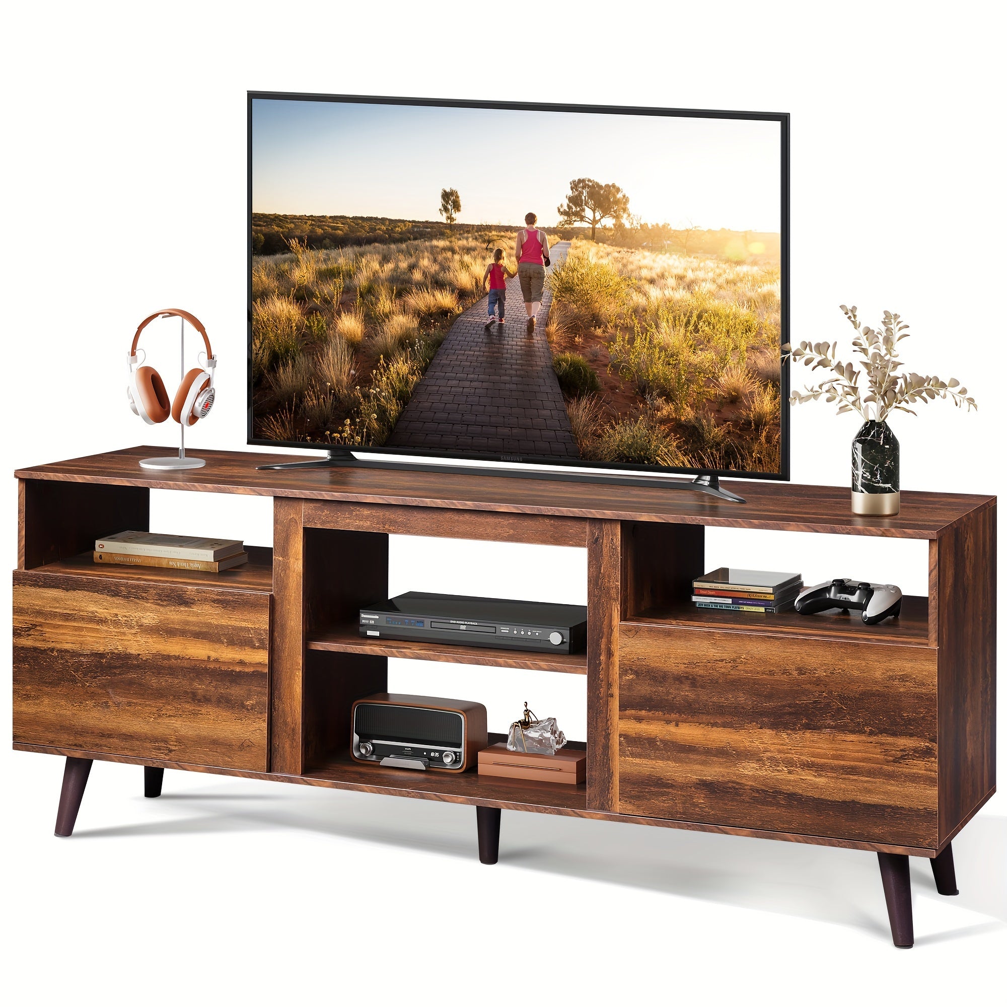 TV Stand for 65 Inch TV, 58 inch Entertainment Center with 2 Storage Cabinets, Media Console for Living Room, Bedroom and Office