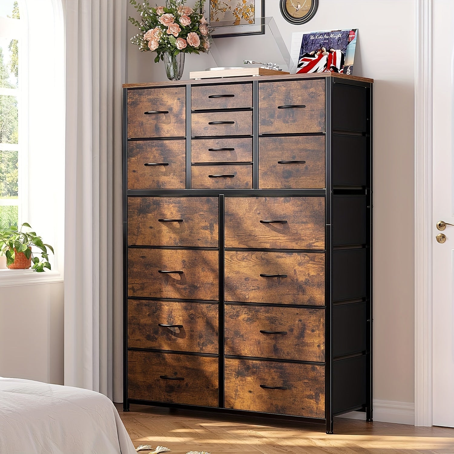 1 Pcs New Dresse With 16 Fabric Drawers, Tall Dressers For Bedroom With Metal Frame, Large Dressers & Chest Of Drawers Closets, Nursery, Living Room Stuff