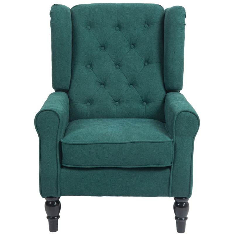 Button-Tufted Accent Chair with High Wingback, Rounded Cushioned Armrests and Thick Padded Seat, Dark Green