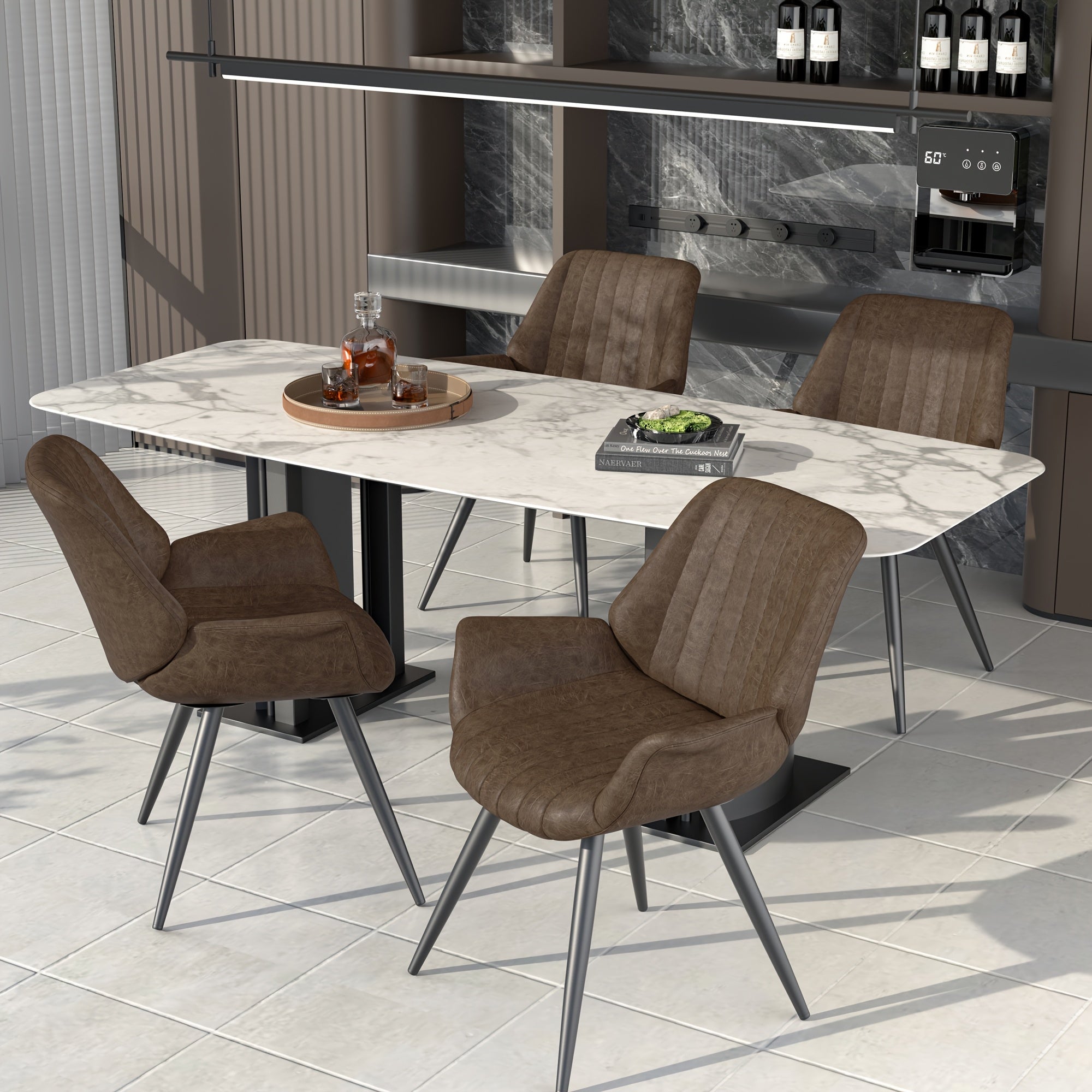 Faux Leather Dining Chairs with Metal Legs - Tear-Resistant, Easy Clean, Solid Back Design for Kitchen & Dining Room