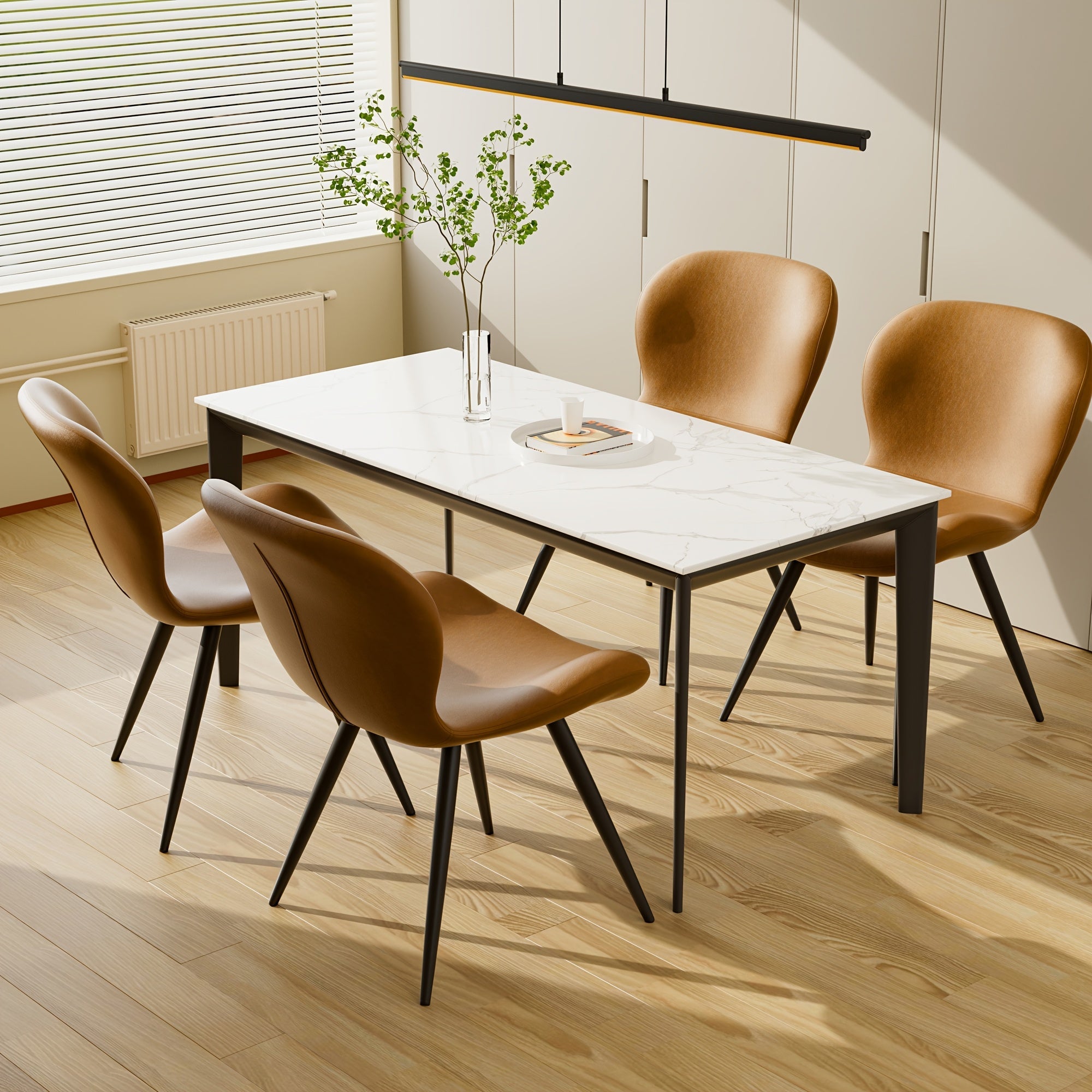 Contemporary Faux Leather Dining Chairs, Ergonomic Upholstered Seating with Metal Legs, Easy Clean, No Electricity Required, for Kitchen and Dining Room