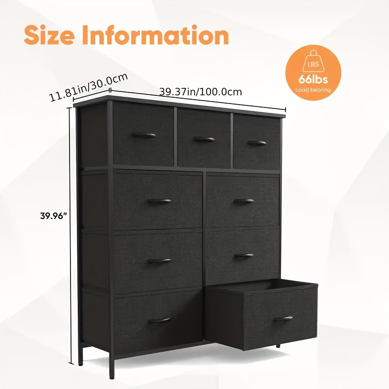 Dresser With 9 Drawers Fabric Storage Tower Storage Cabinet Organizer Unit For Lab Living Room Hallway Closets &