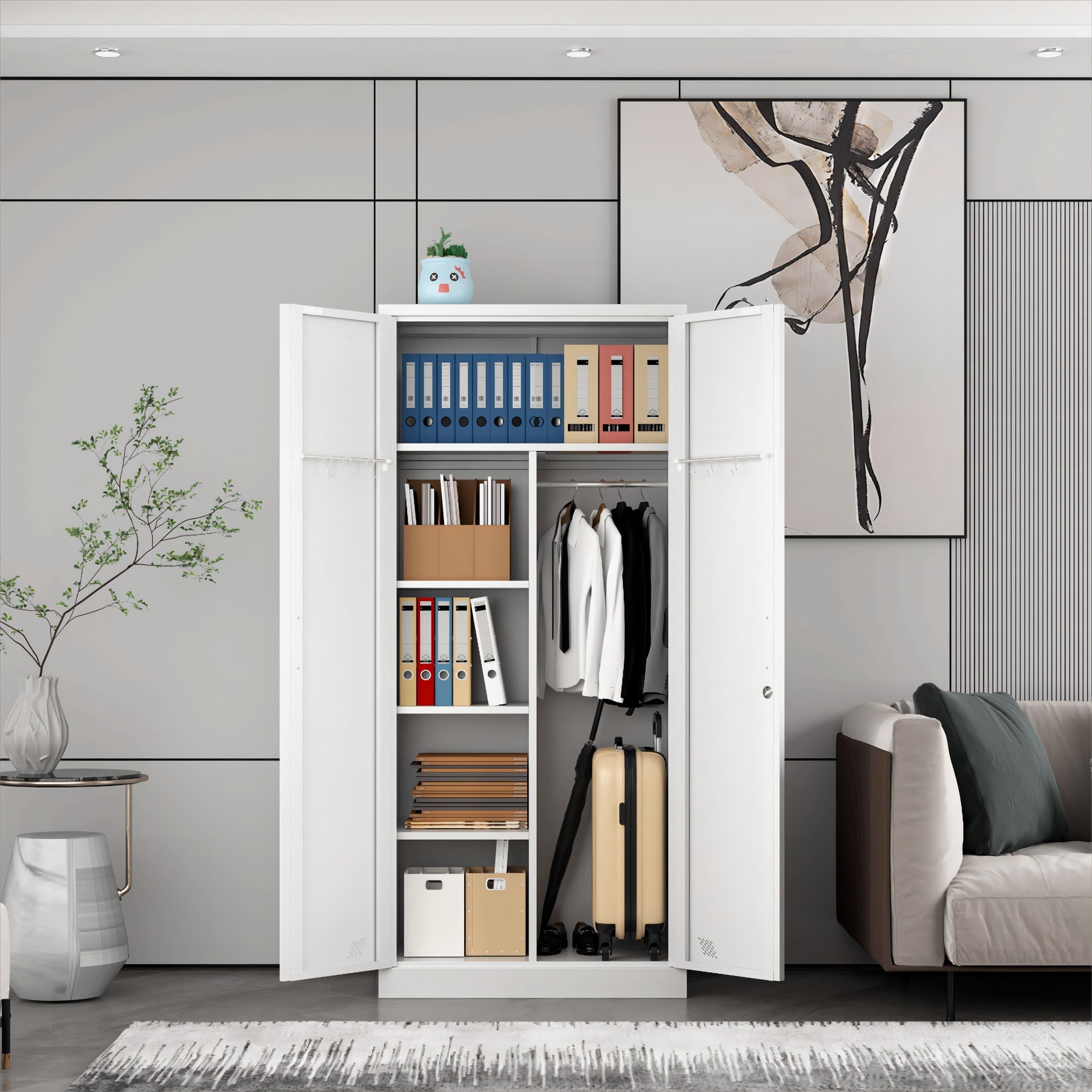 Modern Freestanding Wardrobe Armoire with Metal Handle - Wardrobe & Armoire’s Westberry Furniture