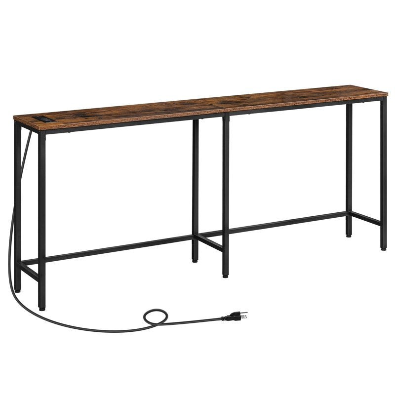 70.9 Inches Console Table with 2 Power Outlets and 2 USB Ports, Extra Long Entryway Table with Charging Station, Narrow Sofa Table Behind Couch, Hallway, Living Room