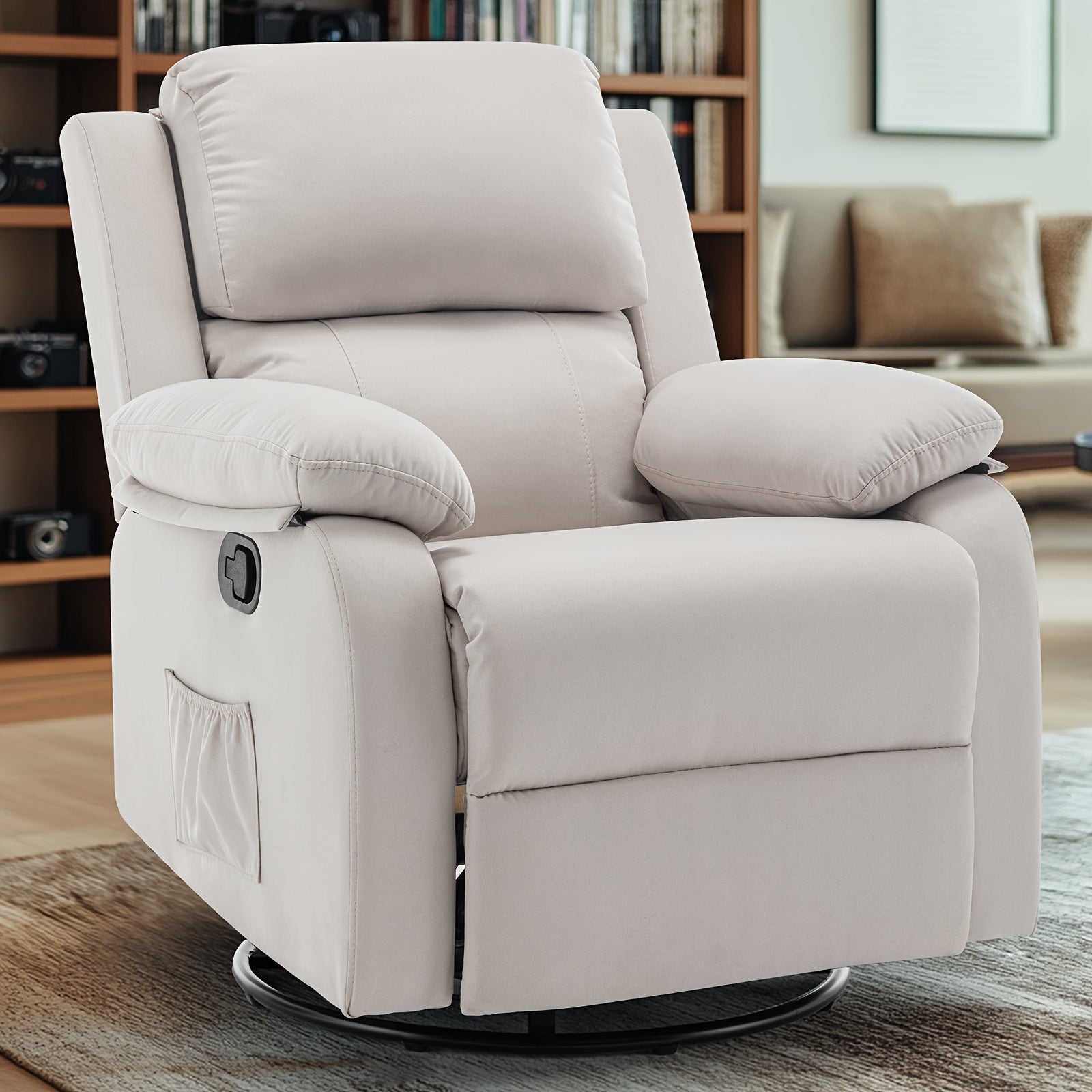 Recliner Chair, 360° Rocking Chair, Small Rocking Recliner Chair For Small Spaces, Upholstered Fabric Chair With Side Pocket