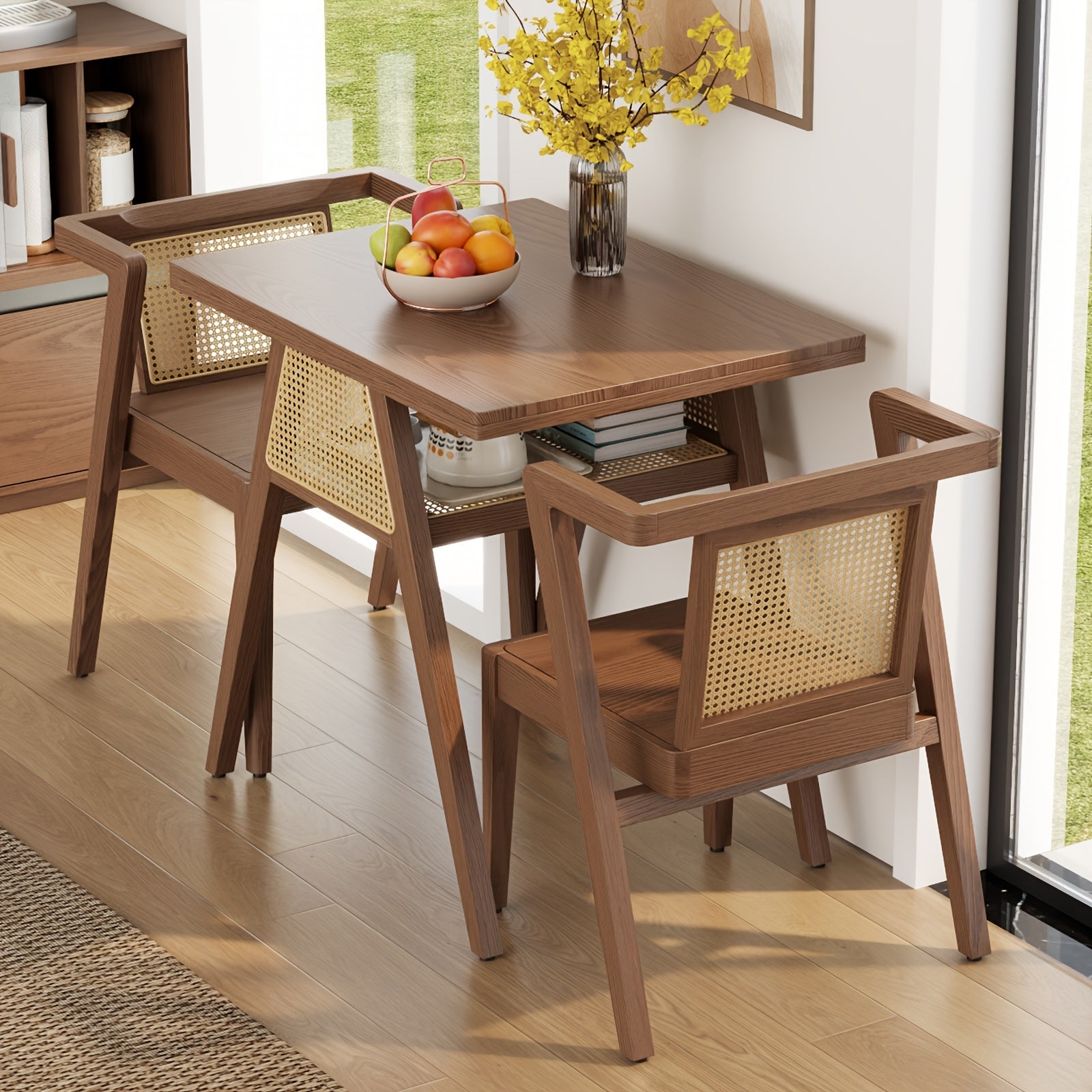 Furniture For Home Small Dining Table Set For 2, Wood Small Kitchen Table For 2 Square, 3pcs Dining Table Set For Dining Room, Living Room, Apartment, Indoor, Walnut, Modern Minimalist Furniture Table And Chair Set