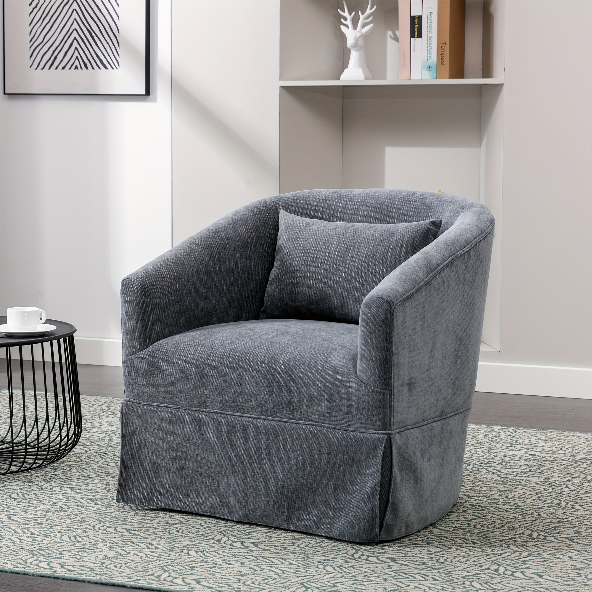 360-degree Swivel Accent Armchair Linen Blend FRUIT GREEN