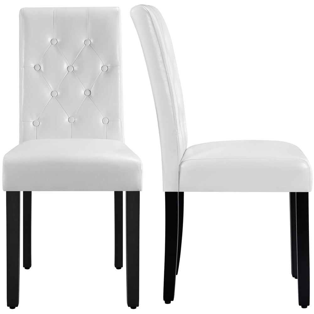 2pcs Button Tufted Dining Chairs with PU leather Covered Foam-padded Seat