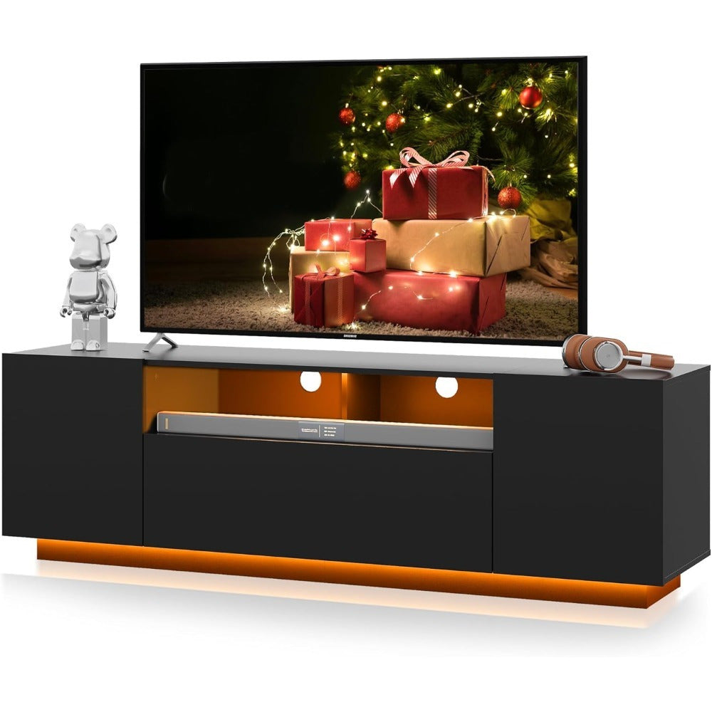 Office TV Stand for 65 Inch TV Modern Entertainment Center with LED 58’’ TV Console with Storage Cabinet TV Stands