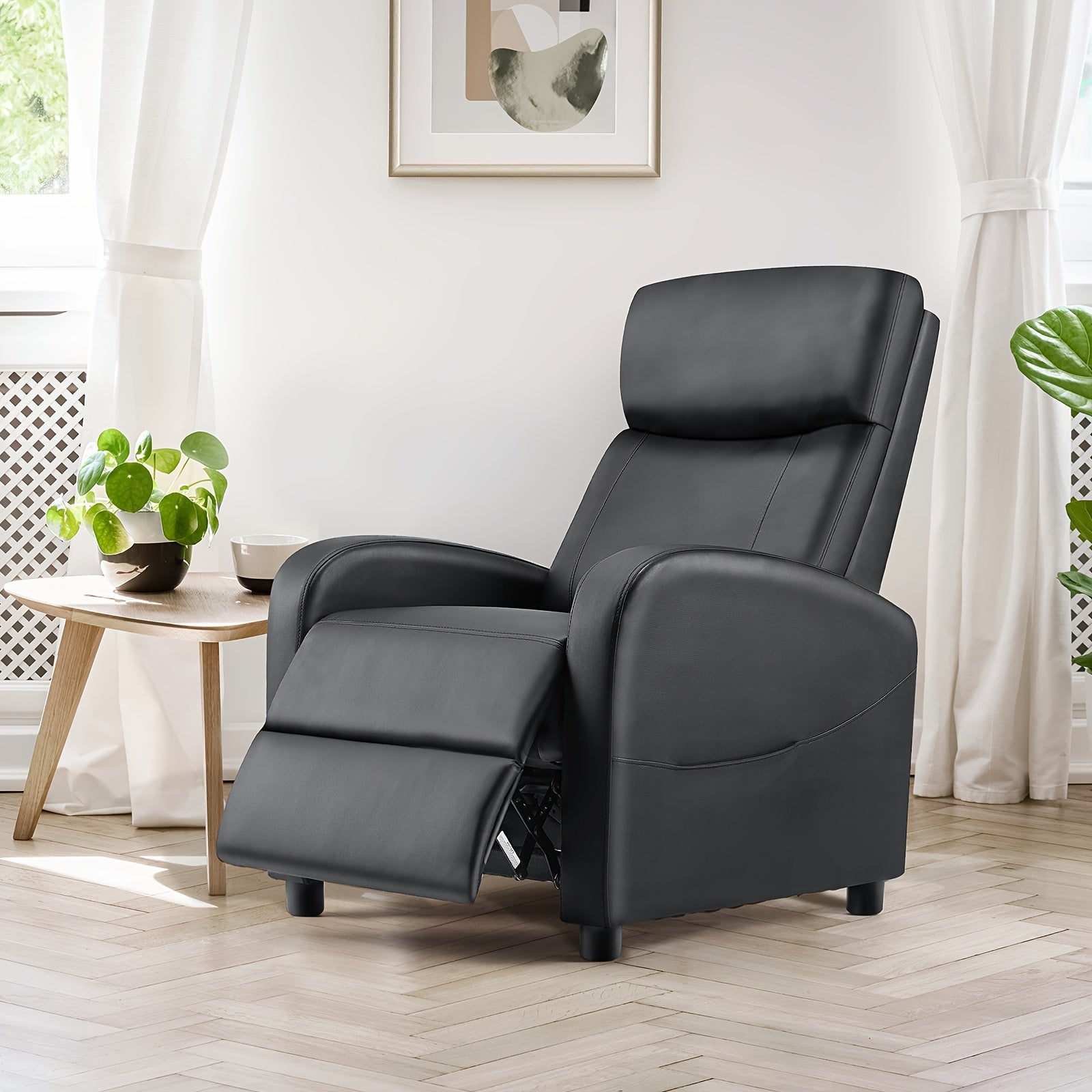 Recliner Chair - Massage Reclining for Adults, Recliner Sofa, Comfortable PU Leather, Padded Seat Backrest, Small Recliners for Living Room (Black)