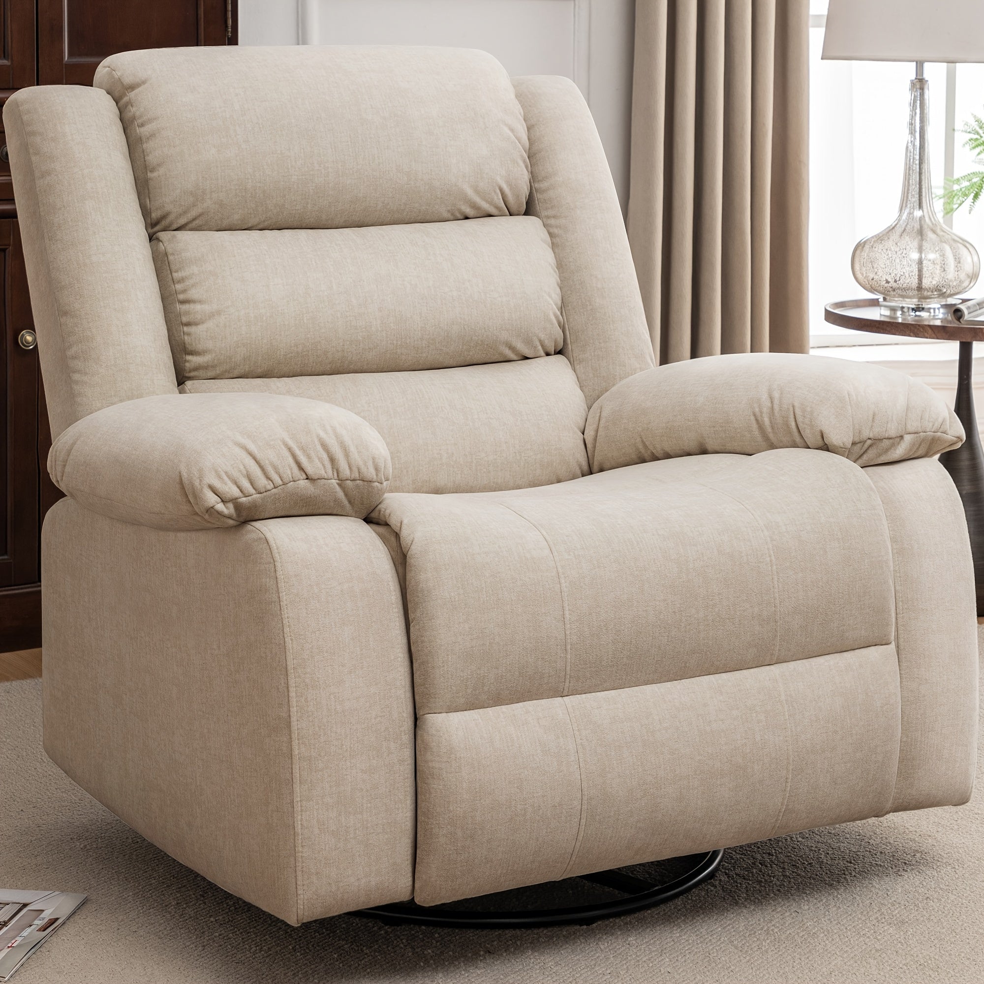 Massage Swivel Rocker Recliner with Heat and Vibration Massage, Overstuffed Manual Rocking Recliner Living Room Chair