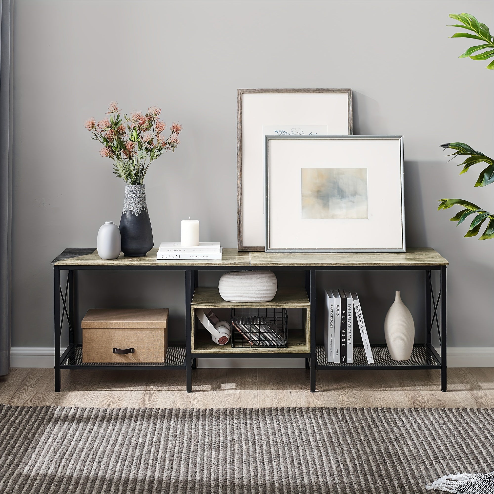 178cm Industrial TV Stand for 203cm Televisions Metal Frame with Open Storage - TV Stand Westberry Furniture