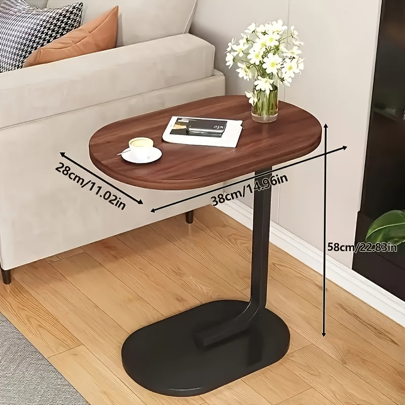 Stylish C-shaped Wooden Side Table, With Modern Art Decoration Design And Sturdy Metal Legs, Suitable For Use In The Living Room And Outdoors