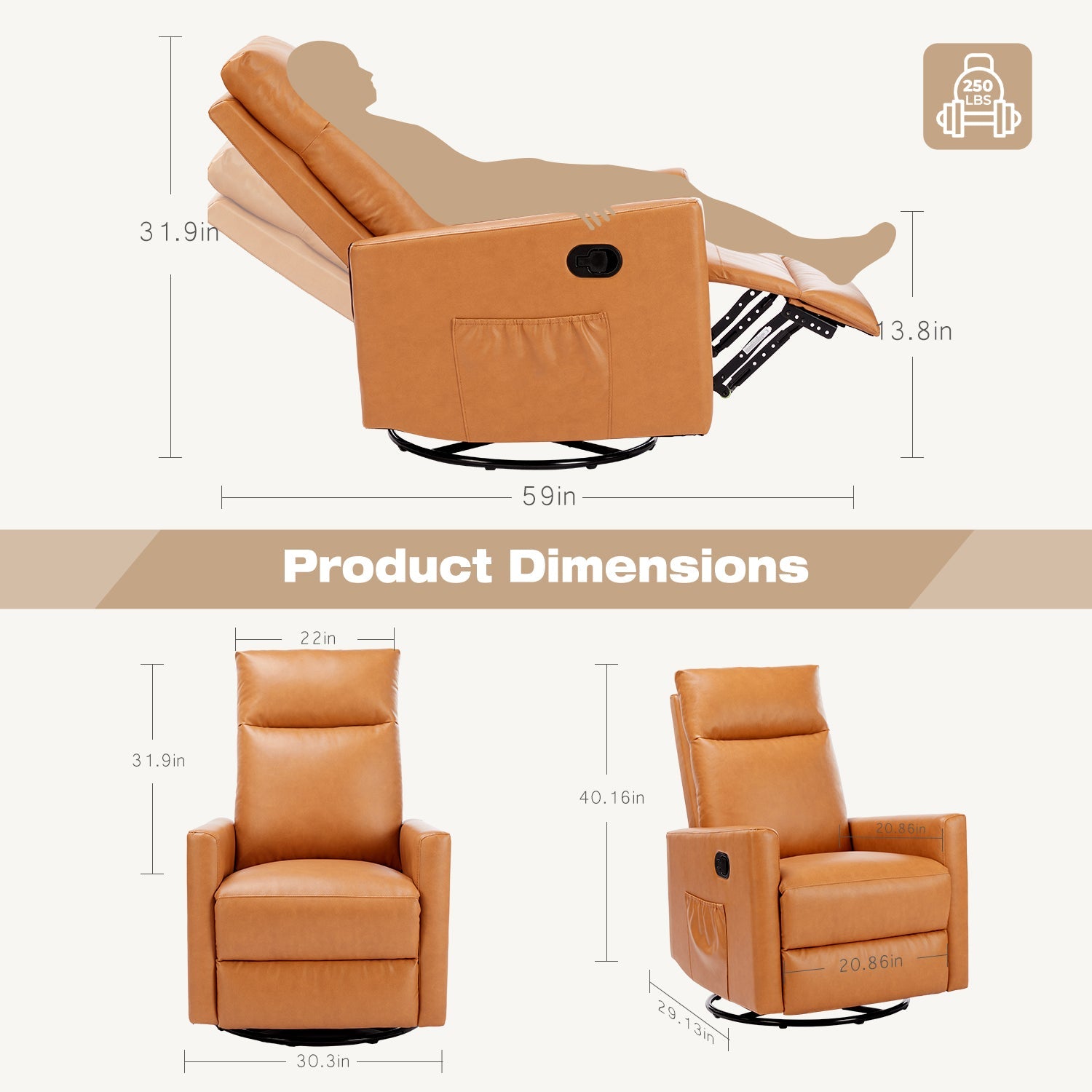 Recliner Chair Rocking Chair for Living Room, Glider Rocker Recliner Nursery Chair with Extra Large Footrest for Home, High Back, Upholstered Deep Seat