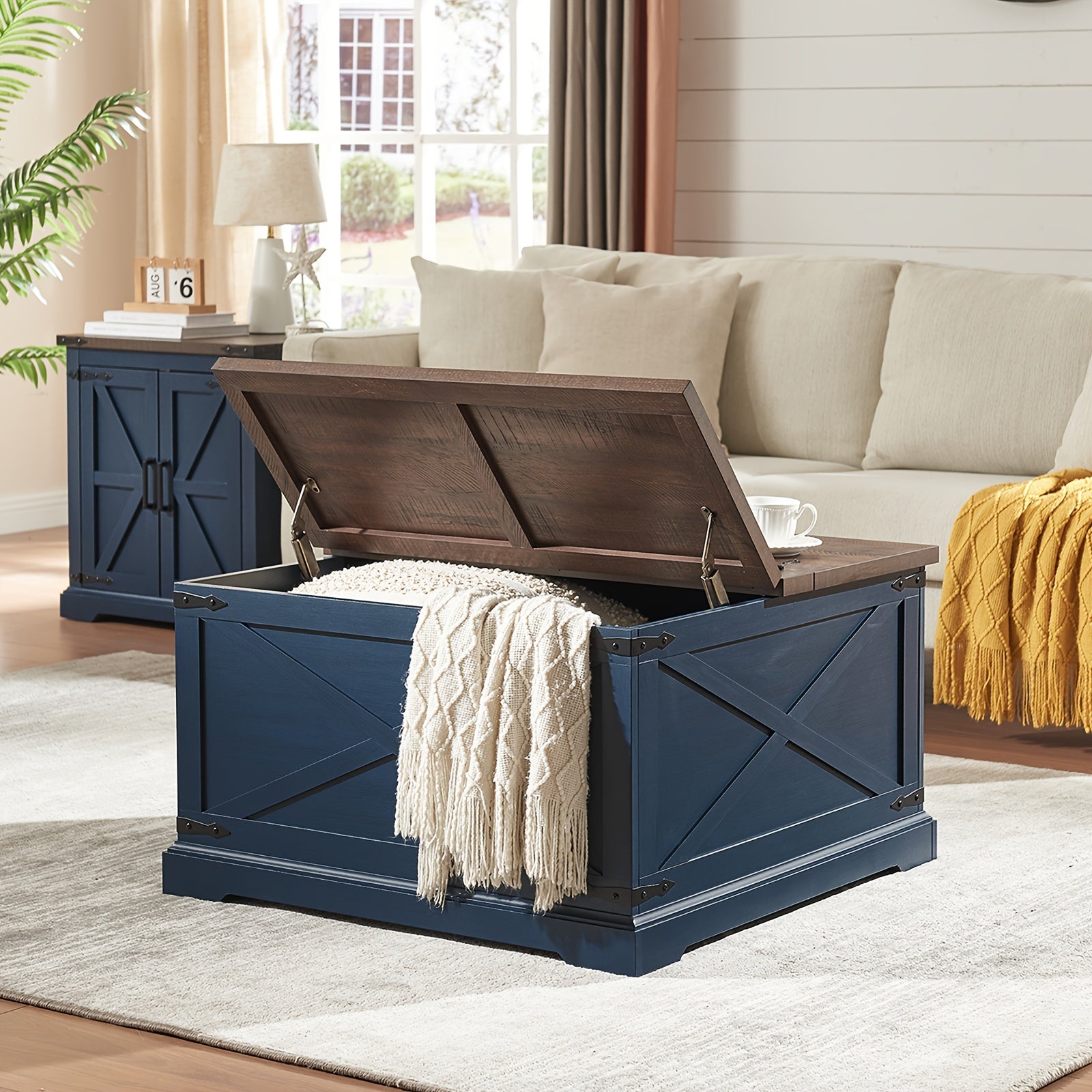 Rustic Farmhouse Square Coffee Table With Lift-Top & Hidden Storage, Wood Center Table With Large Hidden Storage Compartment For Living Room Or Bedroom