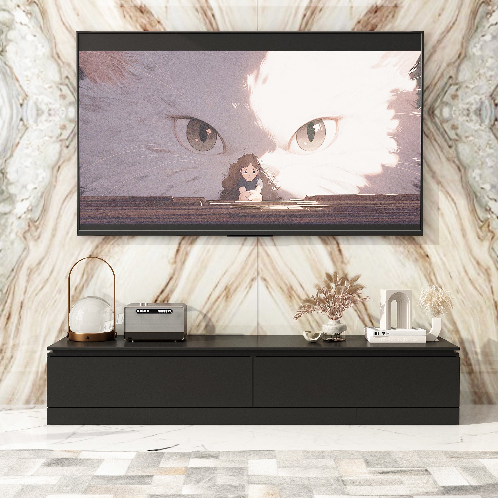 Modern TV stand TV cabinet with storage function home entertainment center black - Black - TV Stand Westberry Furniture