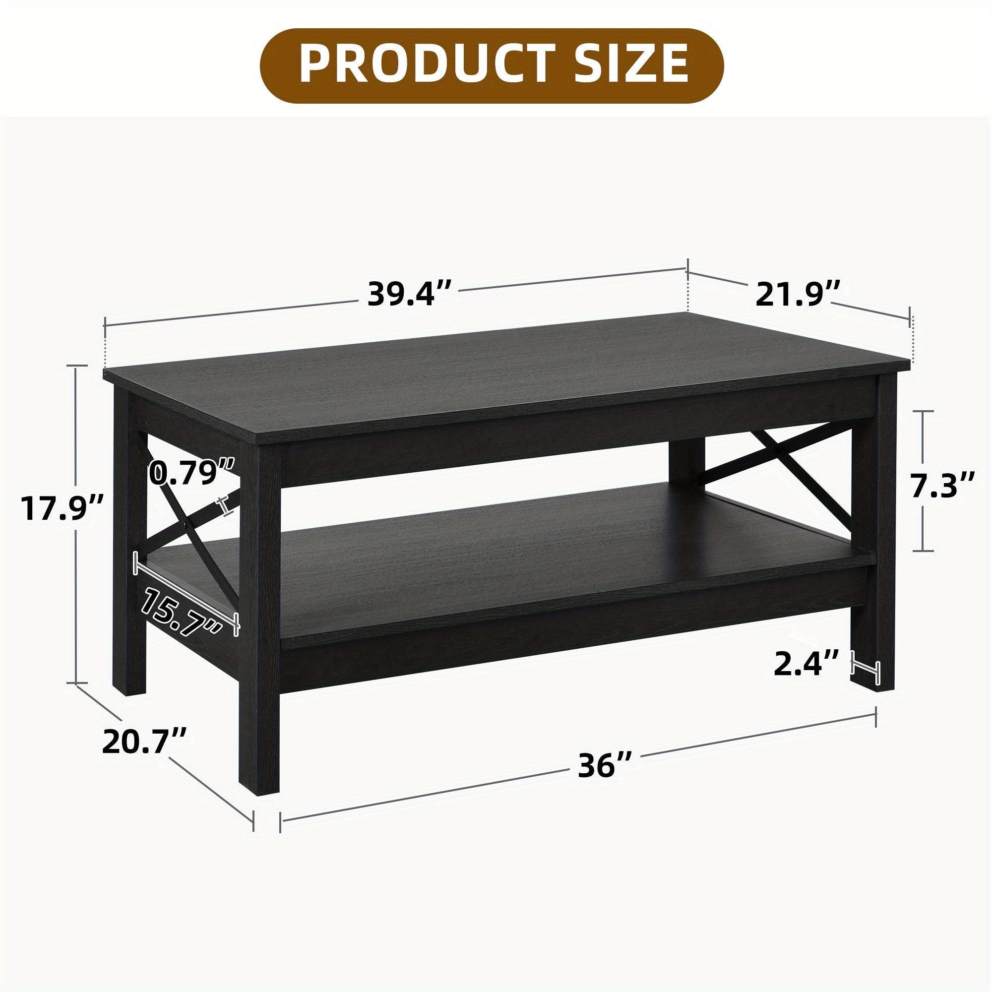 Farmhouse Coffee Table Shelf Design Modern Home Decor Accent Tables for Christmas Halloween Decor - Black relief