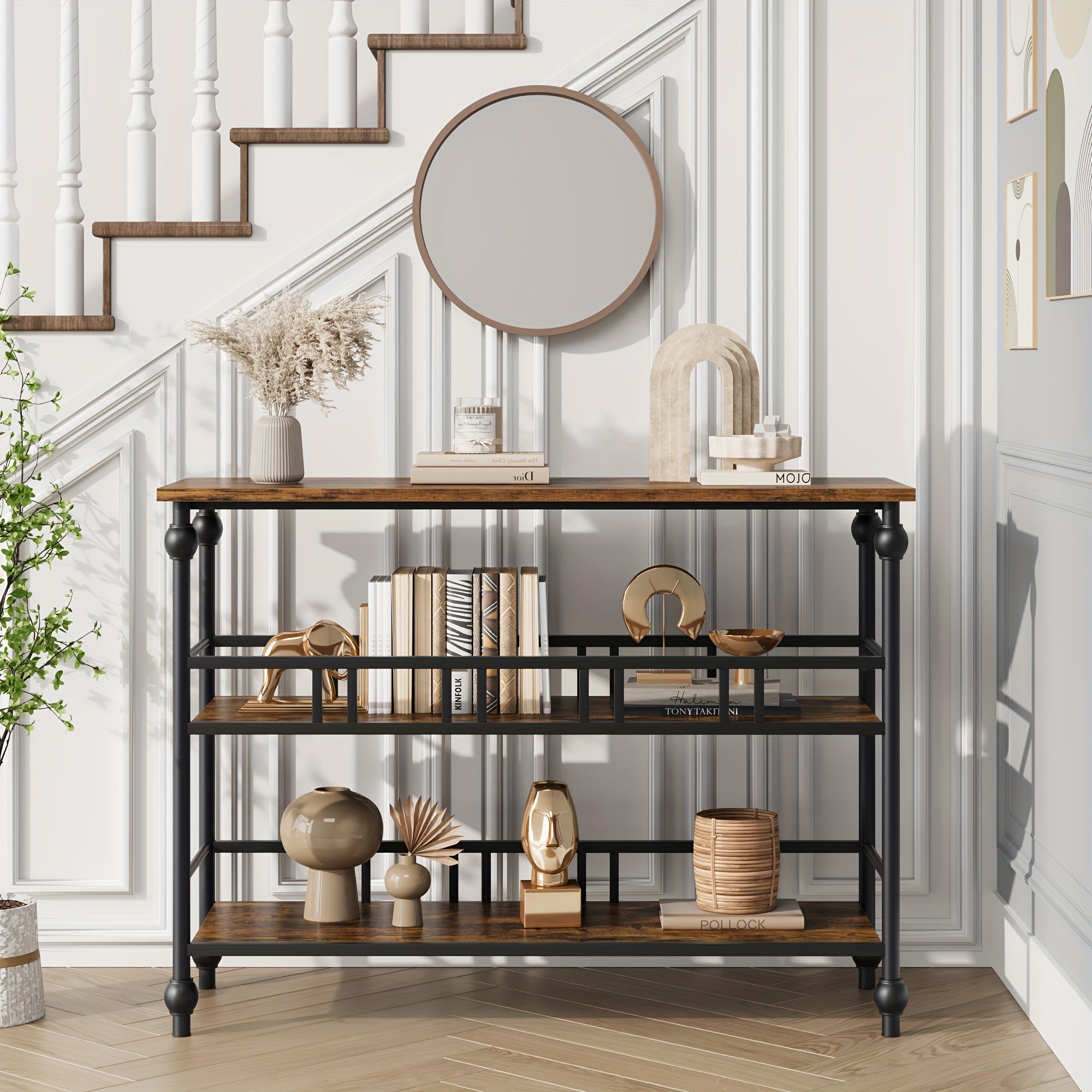 Console Table, Sofa Table, Gray Console Tables For Entryway, Living Room, Hallway, Foyer, Corridor, Office, Bedroom (Brown)