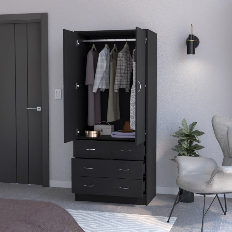 Bedroom Armoire Tall Wardrobe Closet Storage Black Metal Full Size Hanging Organizer for Home