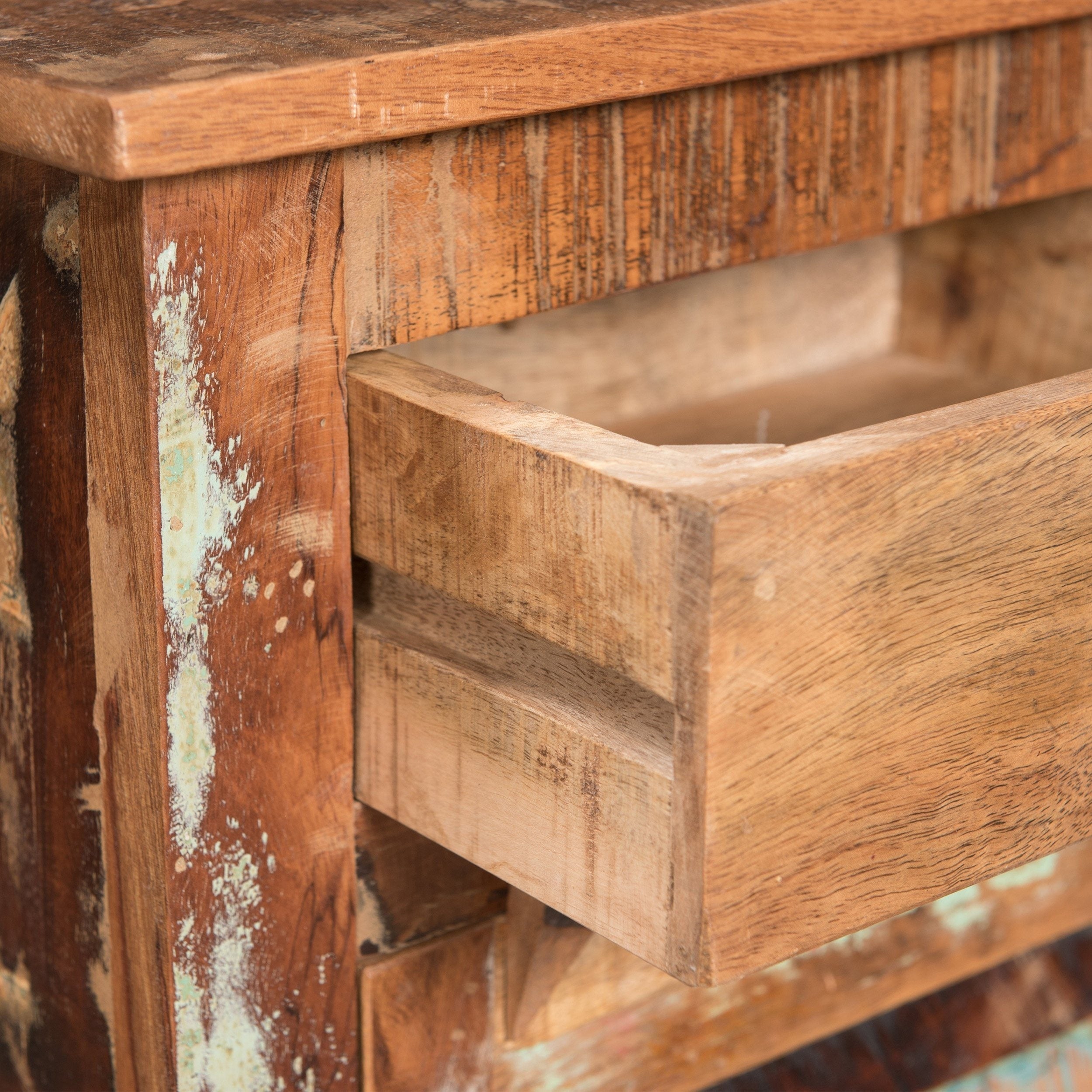 Handcrafted Recycled Wood Rustic Nightstand Side Table With Drawer Cabinet Slatted Door And Decorative Latch