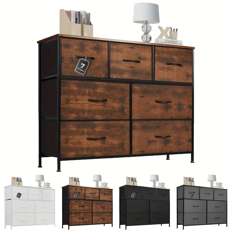 Dresser For Bedroom Storage Drawers TV Stand Fabric Storage Tower With 7 Drawers Chest Of Drawers With Fabric Bins