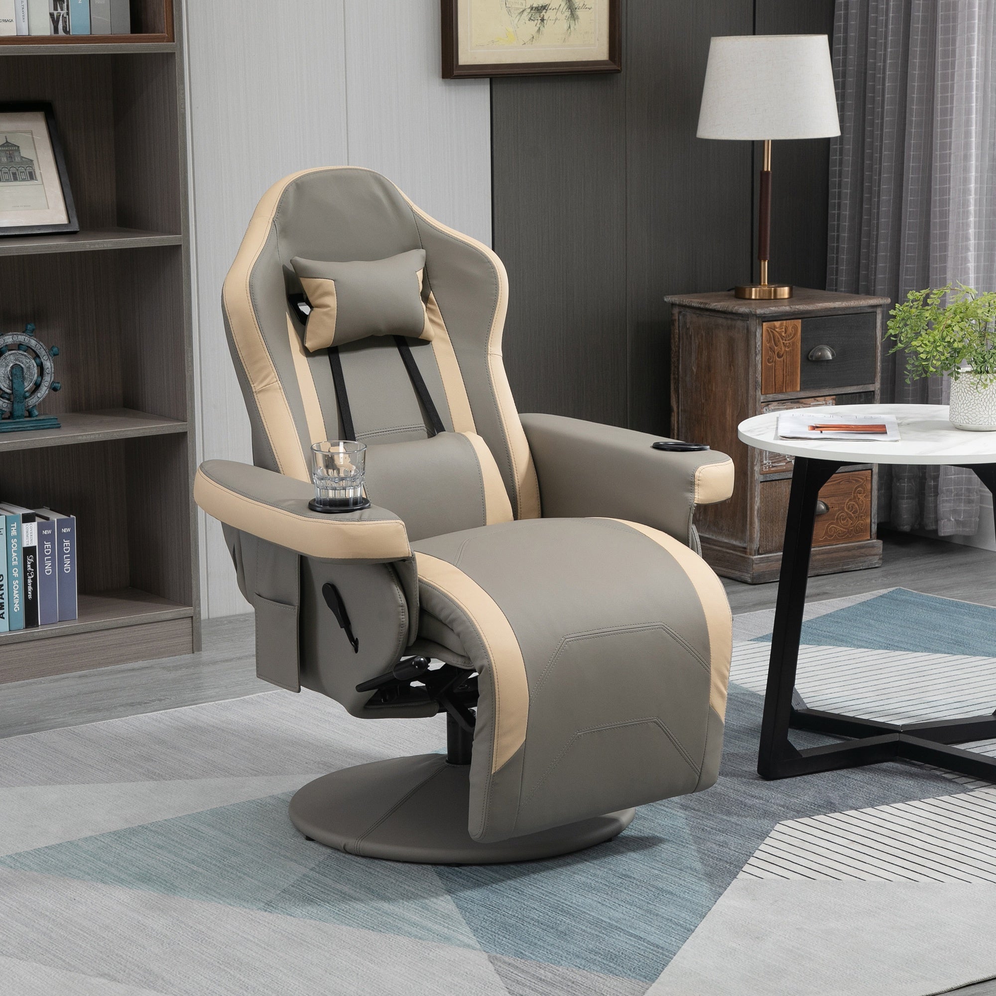 Gray Recliner Armchair - Metal Frame, Sponge Filled, Solid Back, Easy Clean, Ideal for Hard Floors