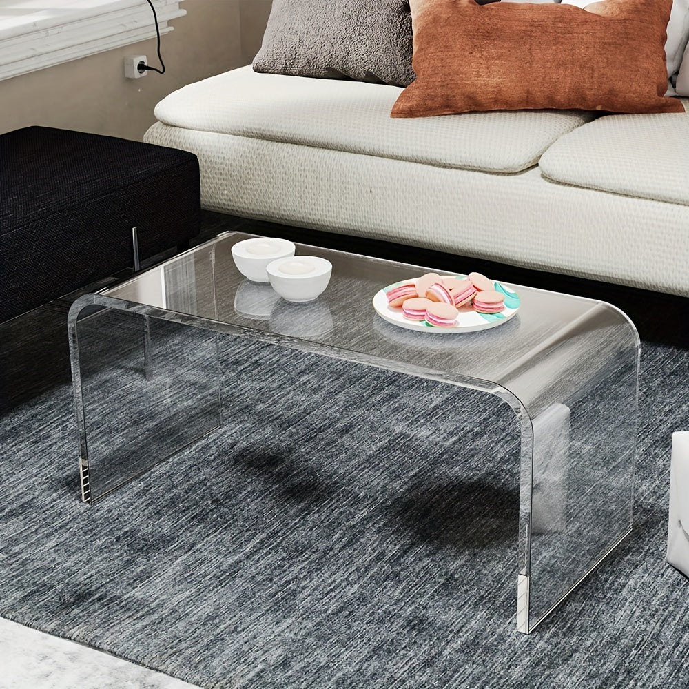 Premium Acrylic Clear Coffee Table, Modern Waterfall End Table For Small Living Room, Bedroom And Office, No Installation, Easy To Clean